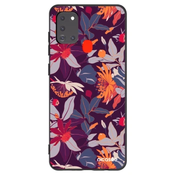 Picasee Samsung Galaxy A21s Hülle - Schwarzes Silikon - Purple Leaf