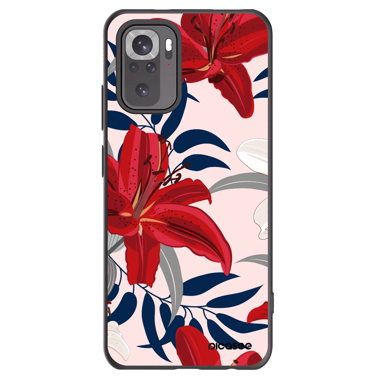 Picasee Xiaomi Redmi Note 10S Hülle - Schwarzes Silikon - Red Lily
