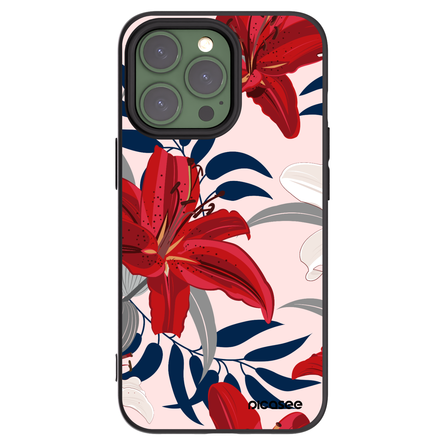 Picasee Apple iPhone 13 Pro Hülle - Schwarzes Silikon - Red Lily