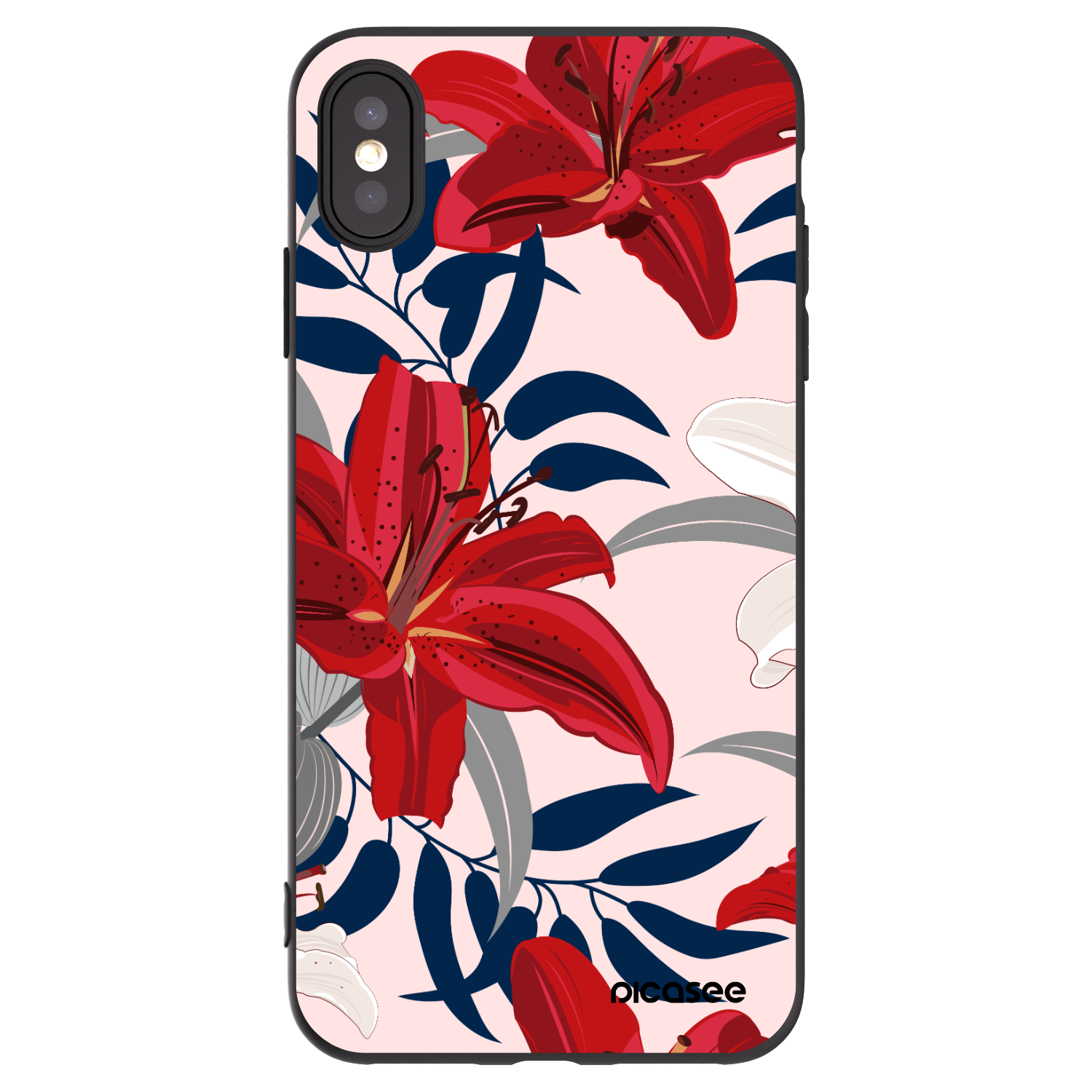 Picasee Apple iPhone XS Max Hülle - Schwarzes Silikon - Red Lily