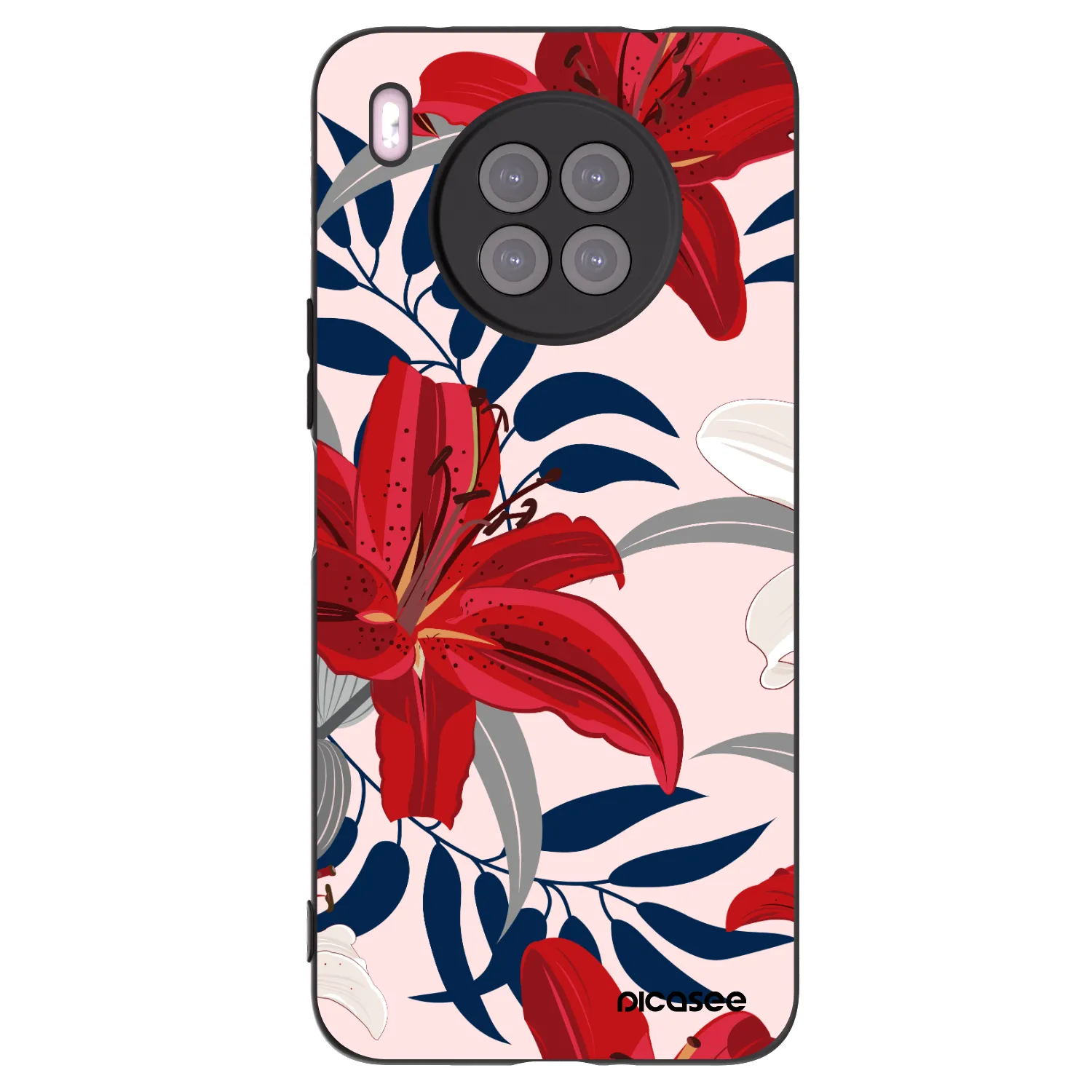 Picasee Huawei Nova 8i Hülle - Schwarzes Silikon - Red Lily