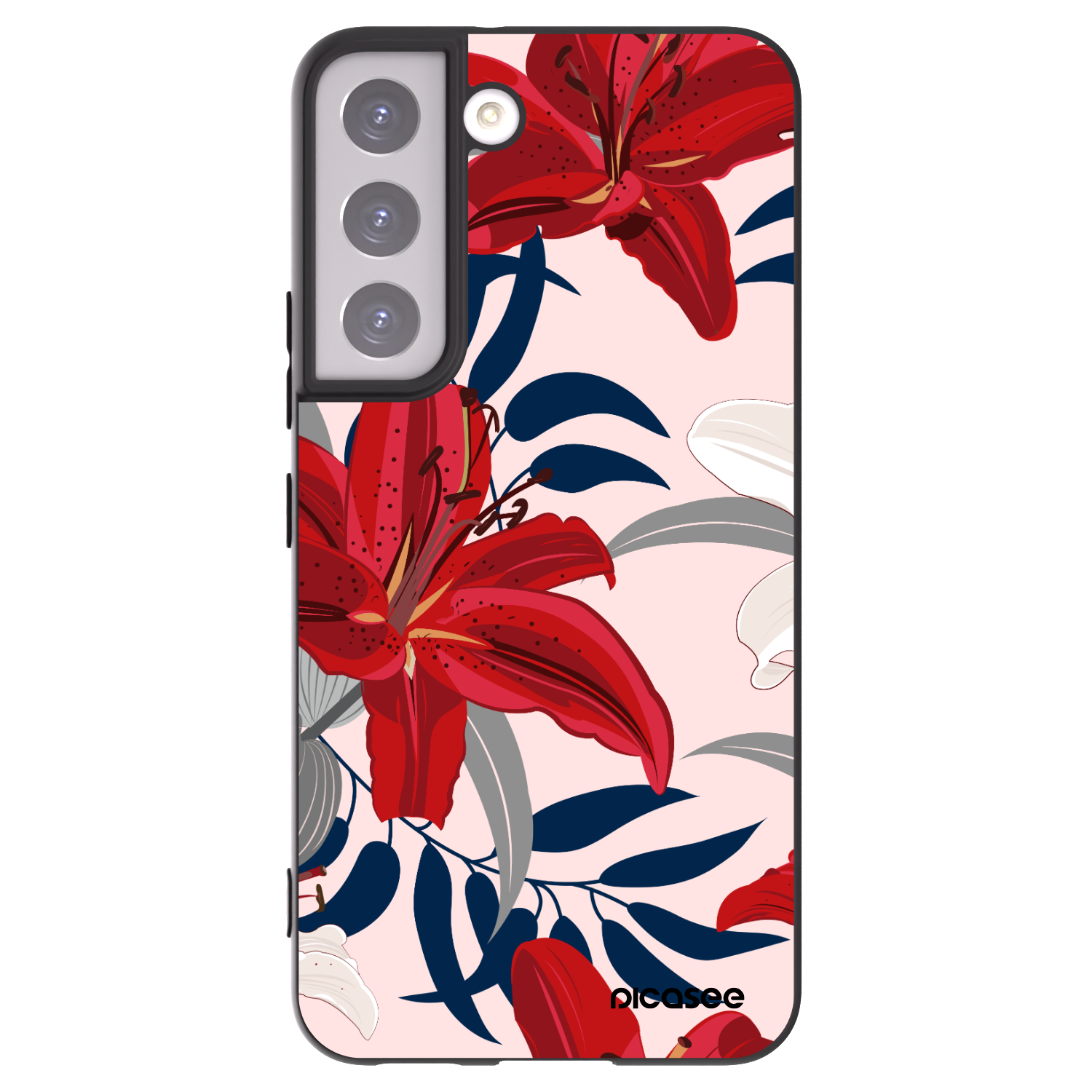 Picasee Samsung Galaxy S22 5G Hülle - Schwarzes Silikon - Red Lily
