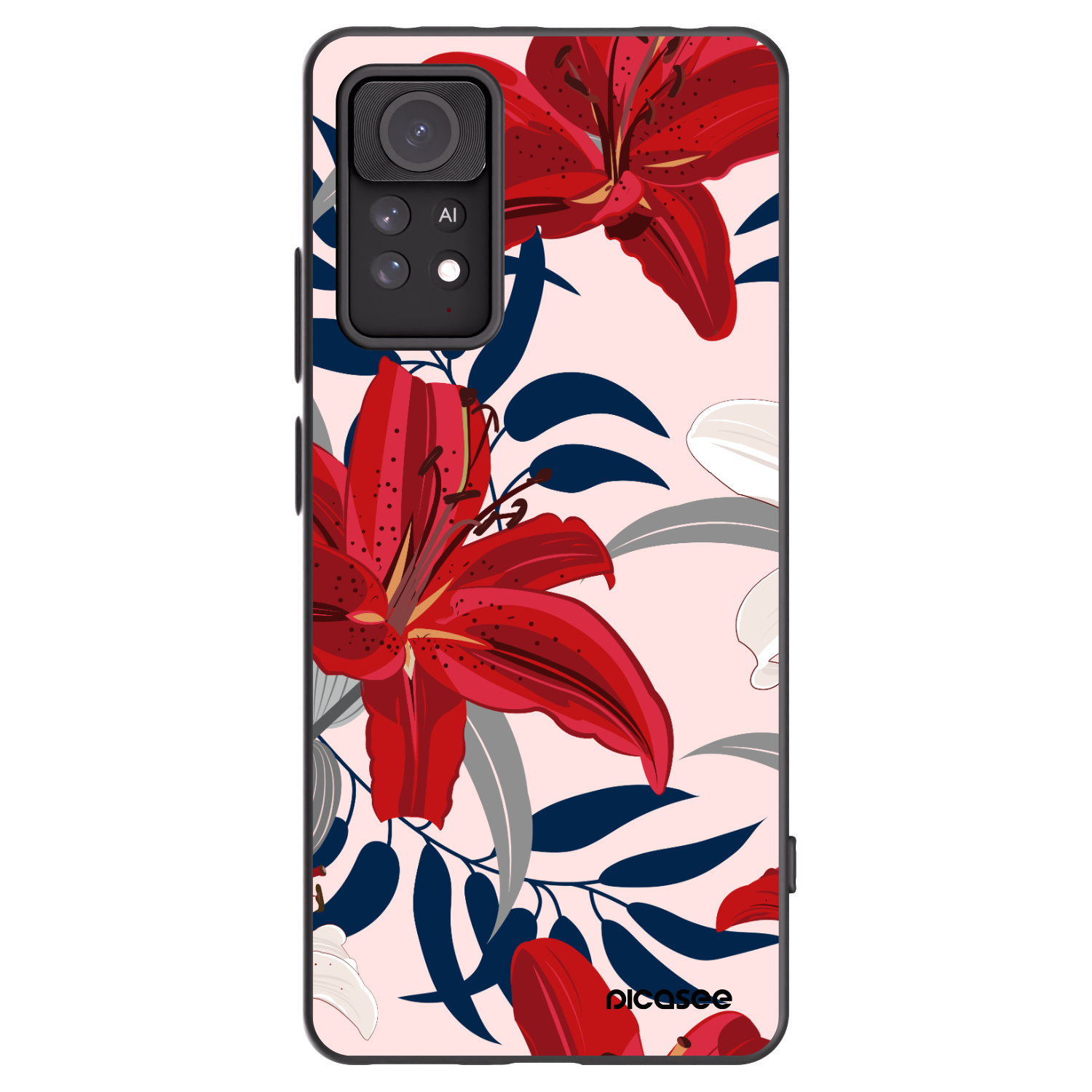 Picasee Xiaomi Redmi Note 11 Pro Hülle - Schwarzes Silikon - Red Lily
