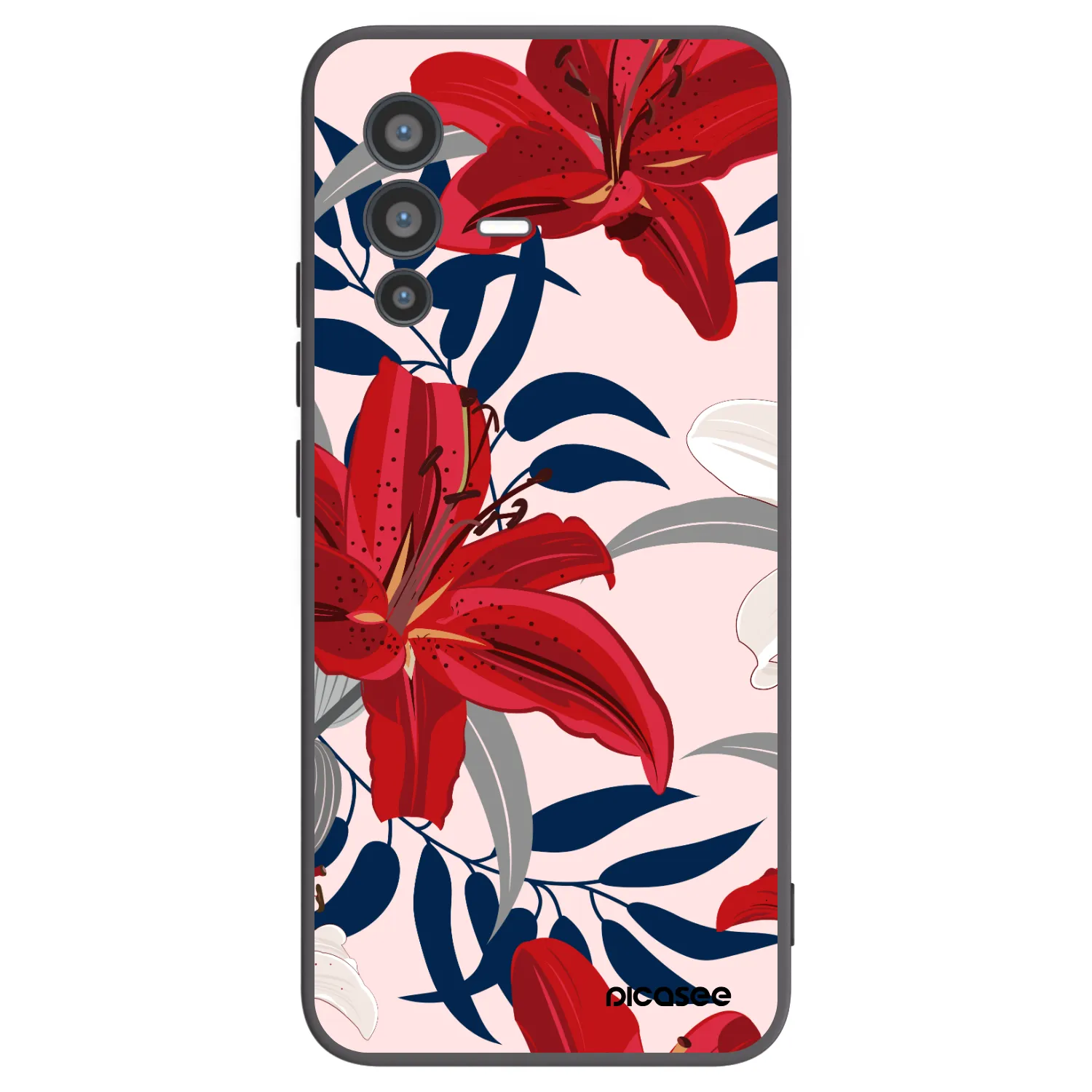 Picasee Vivo V23 5G Hülle - Schwarzes Silikon - Red Lily