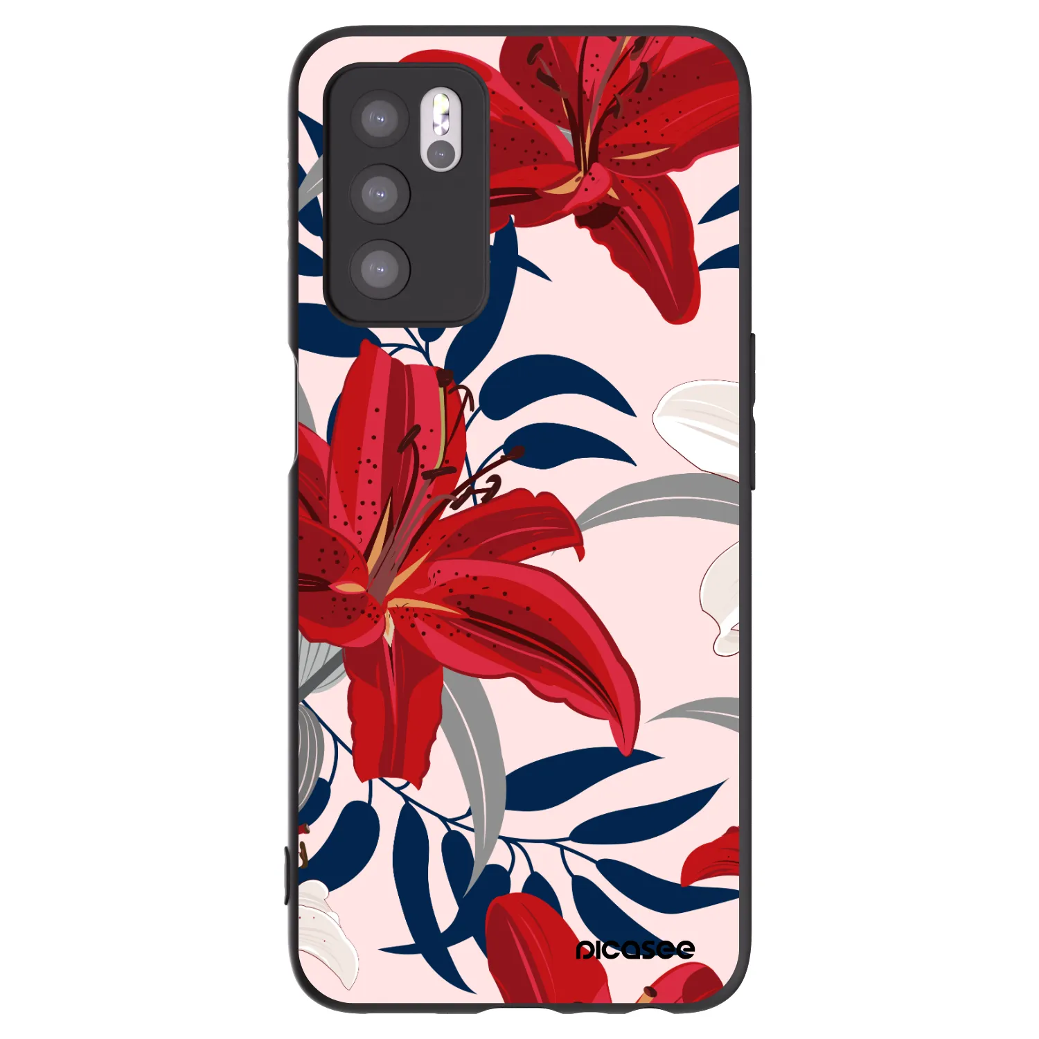 Picasee OPPO A16s Hülle - Schwarzes Silikon - Red Lily