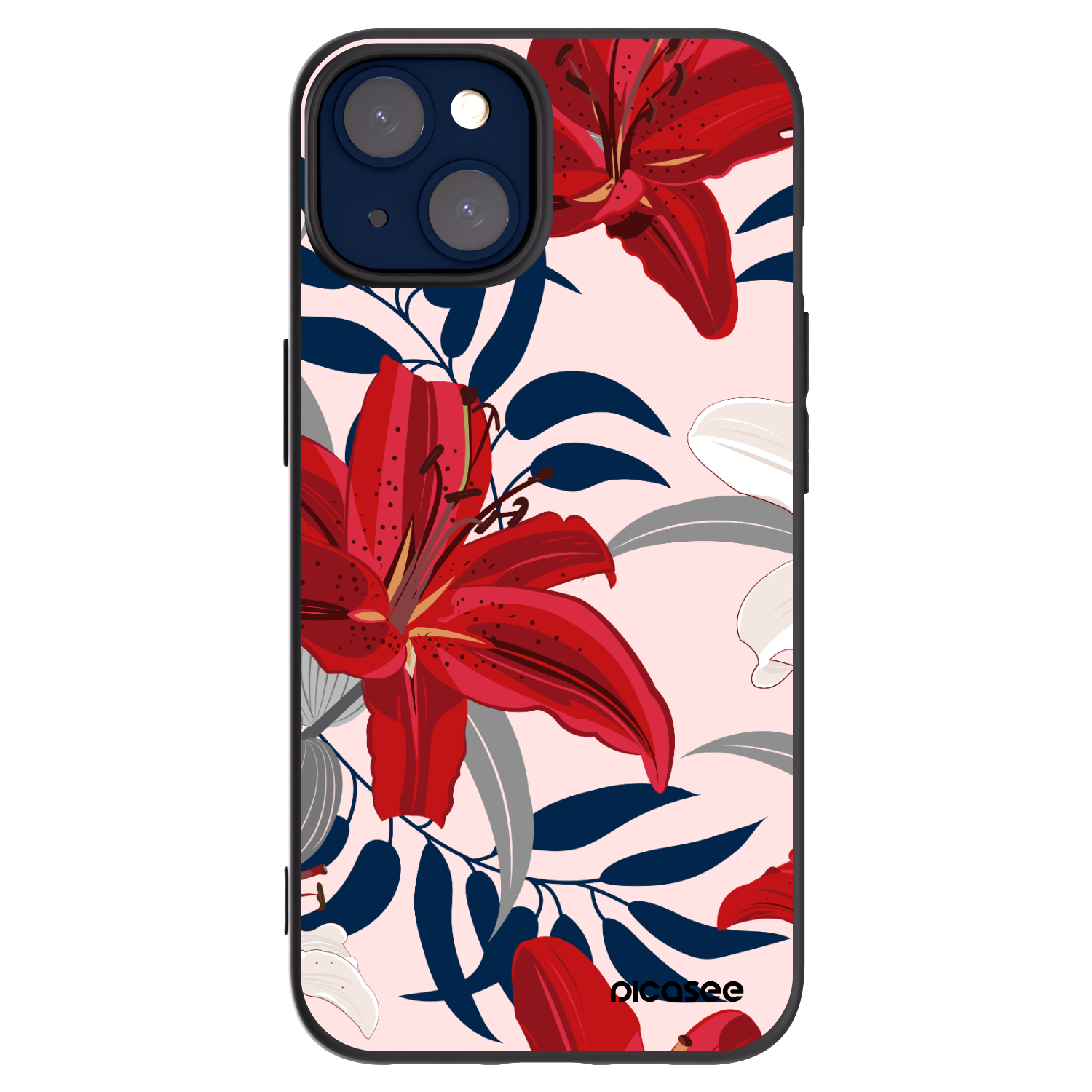 Picasee Apple iPhone 14 Hülle - Schwarzes Silikon - Red Lily
