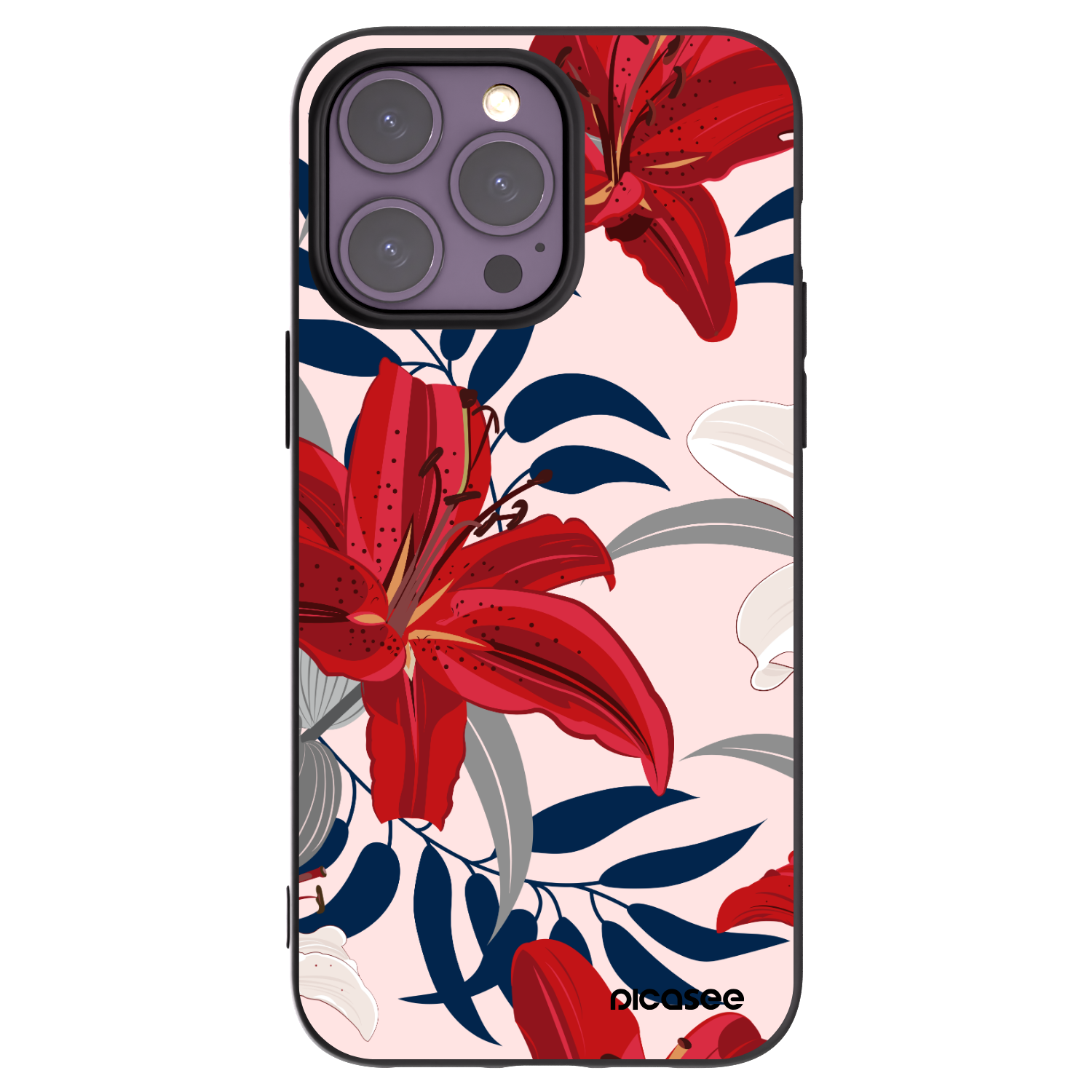 Picasee Apple iPhone 14 Pro Max Hülle - Schwarzes Silikon - Red Lily