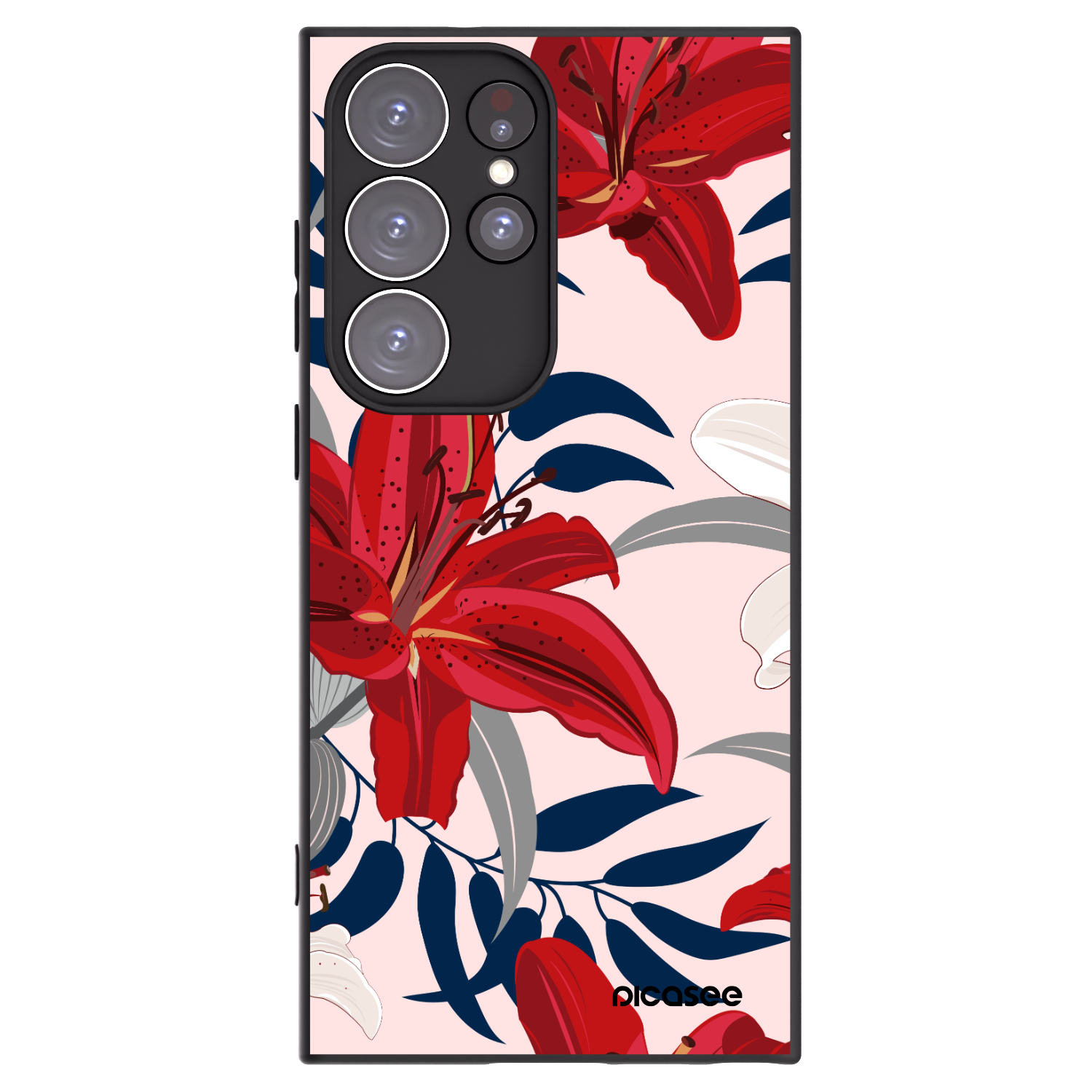 Picasee Samsung Galaxy S23 Ultra 5G Hülle - Schwarzes Silikon - Red Lily