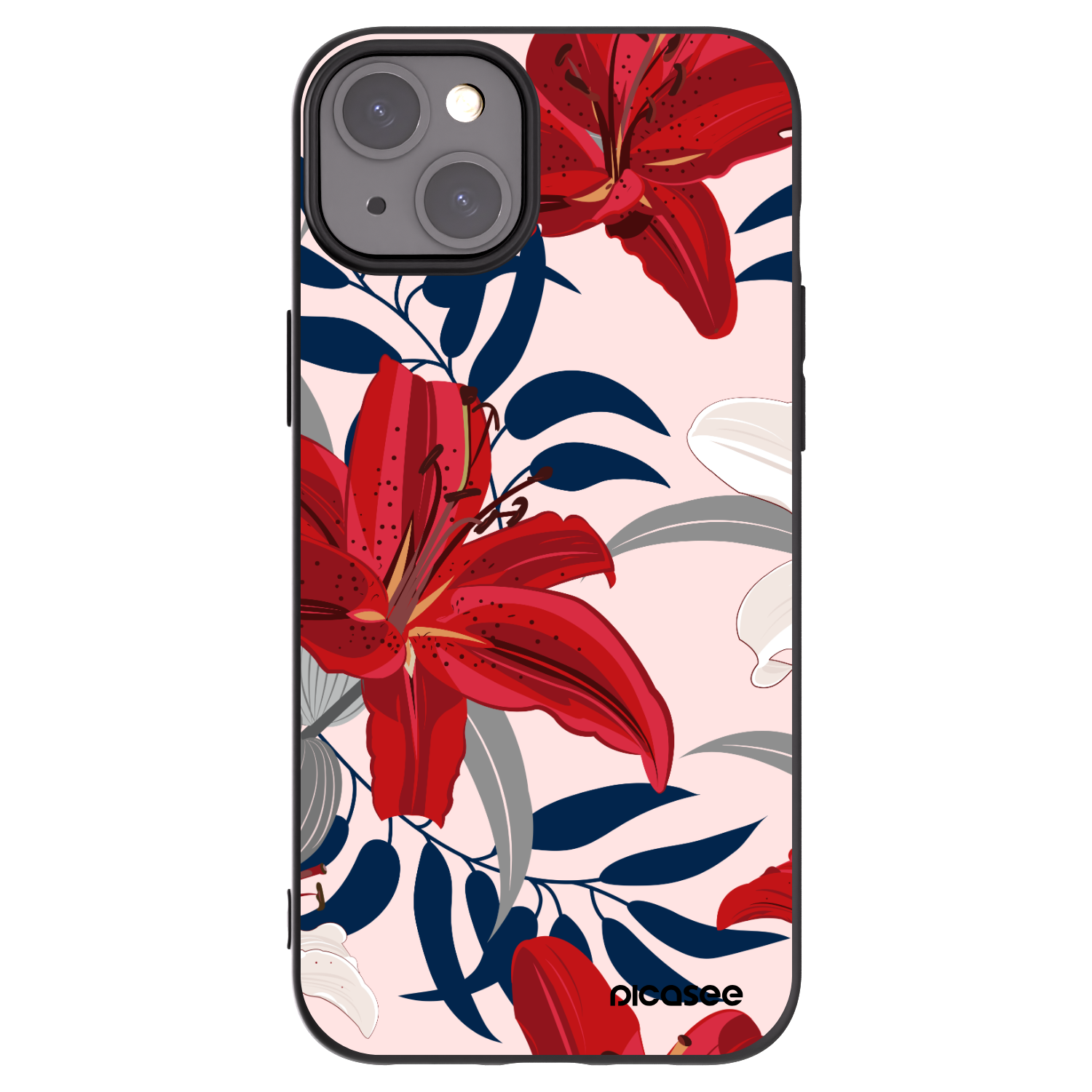 Picasee Apple iPhone 15 Plus Hülle - Schwarzes Silikon - Red Lily