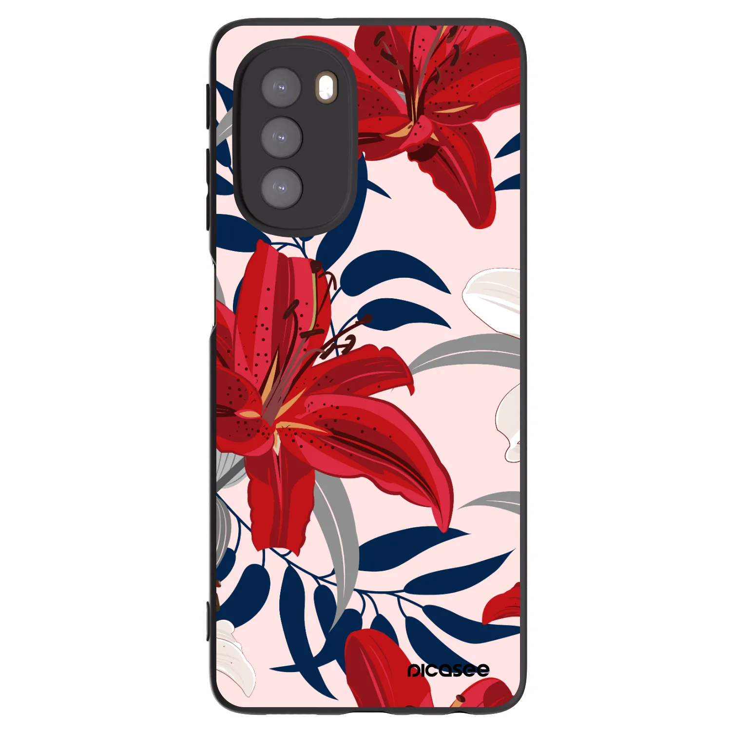 Picasee Motorola Moto G51 Hülle - Schwarzes Silikon - Red Lily