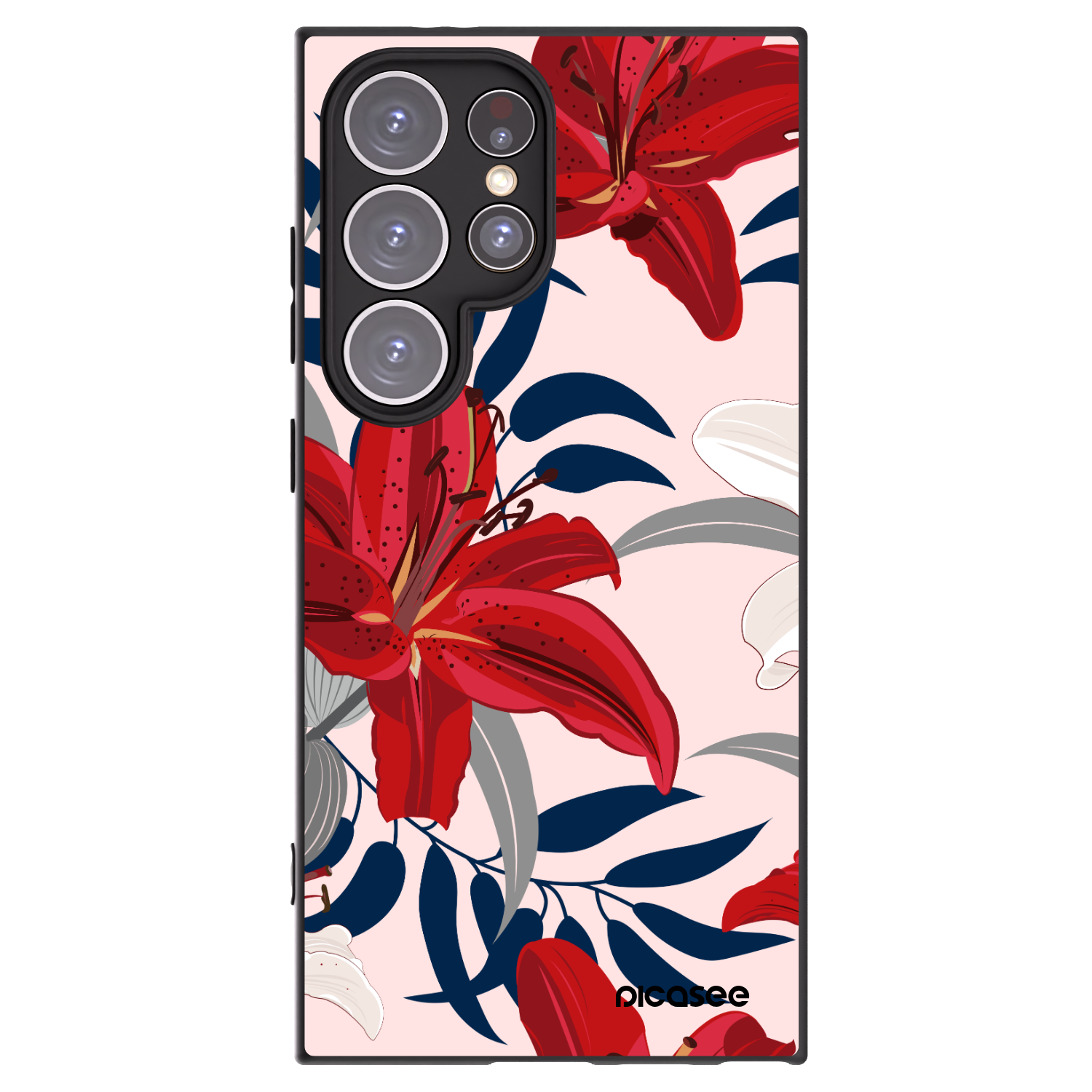 Picasee Samsung Galaxy S24 Ultra S928B 5G Hülle - Schwarzes Silikon - Red Lily