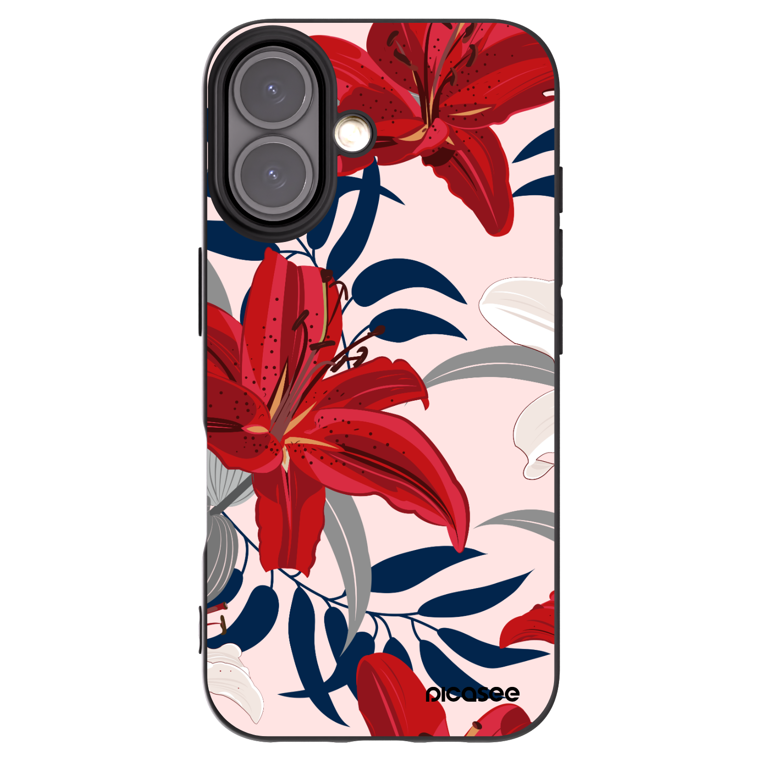 Picasee Apple iPhone 16 Hülle - Schwarzes Silikon - Red Lily