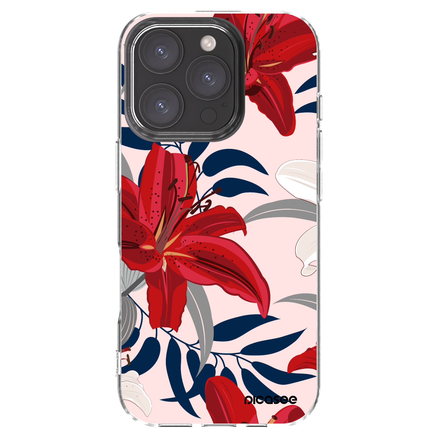 Picasee Apple iPhone 16 Pro Hülle - Transparentes Silikon - Red Lily