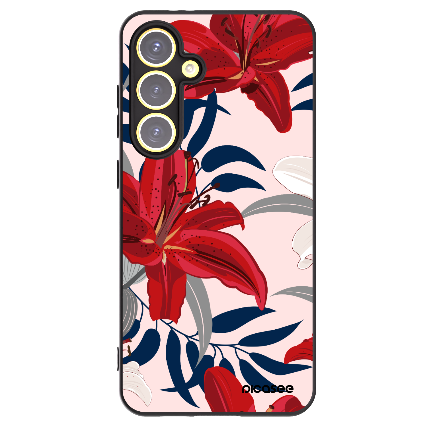 Picasee Samsung Galaxy S24 FE S721B Hülle - Schwarzes Silikon - Red Lily