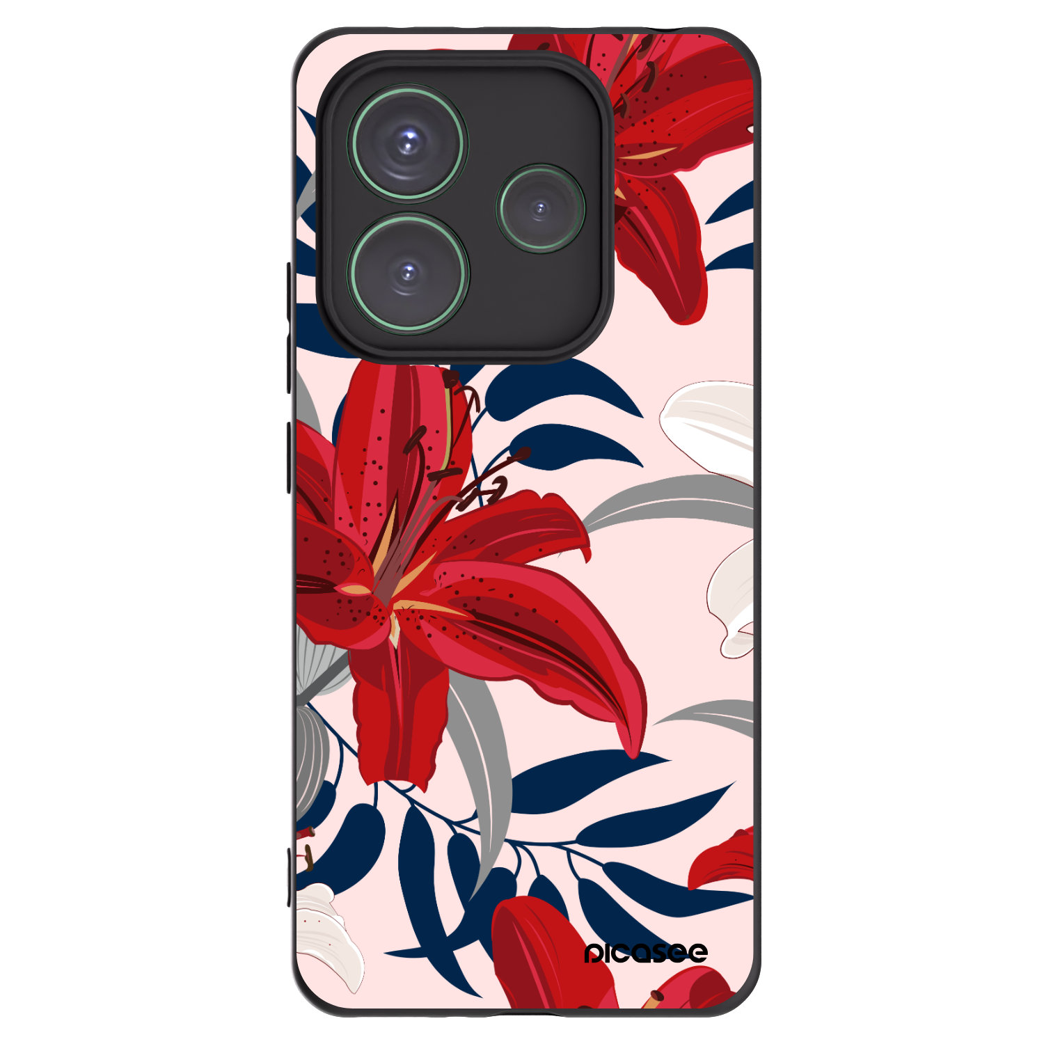 Picasee Xiaomi Redmi Note 14 5G Hülle - Schwarzes Silikon - Red Lily