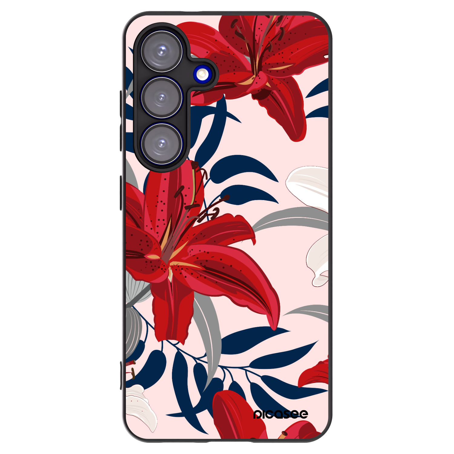 Picasee Samsung Galaxy S25 5G Hülle - Schwarzes Silikon - Red Lily