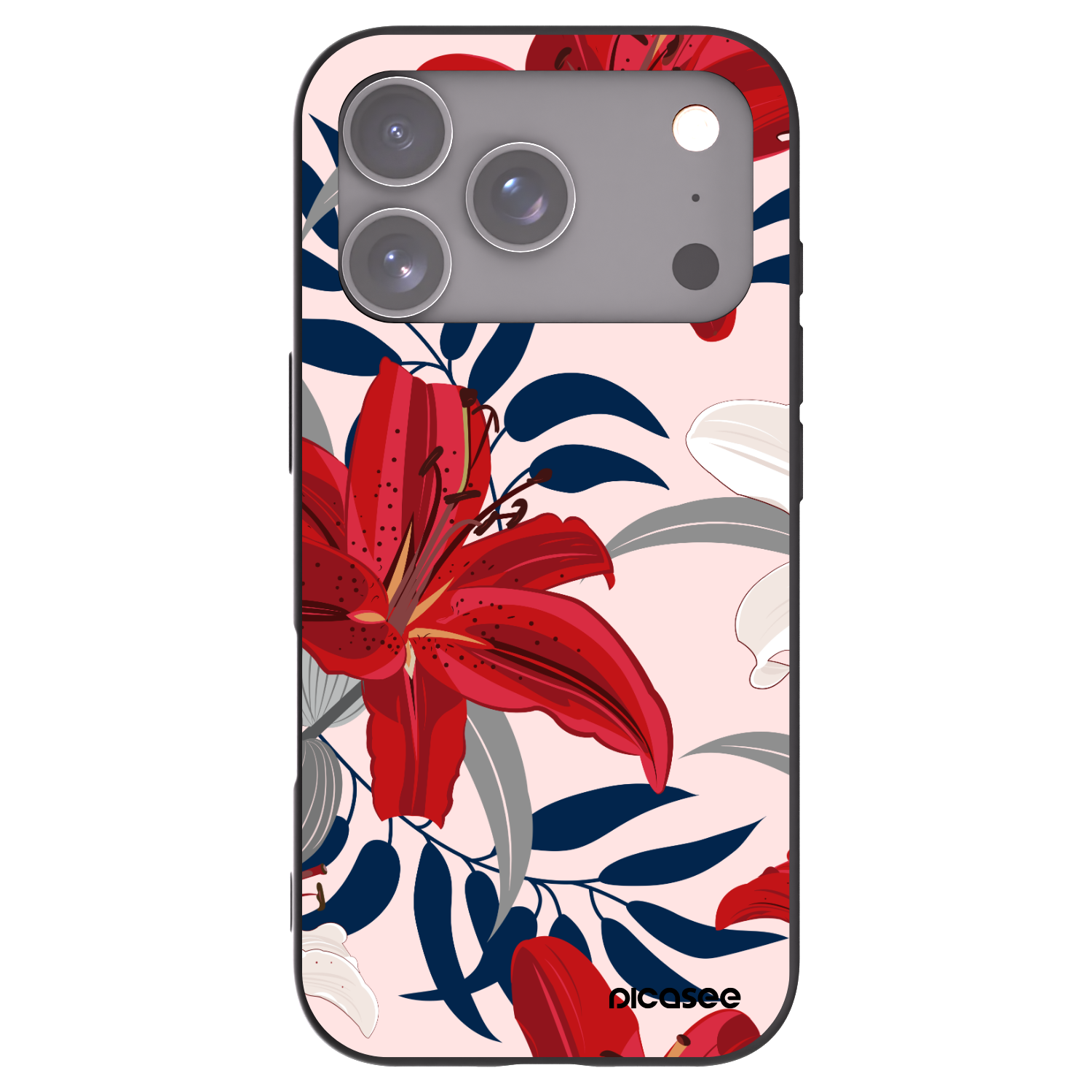 Picasee Apple iPhone 17 Pro Hülle - Schwarzes Silikon - Red Lily