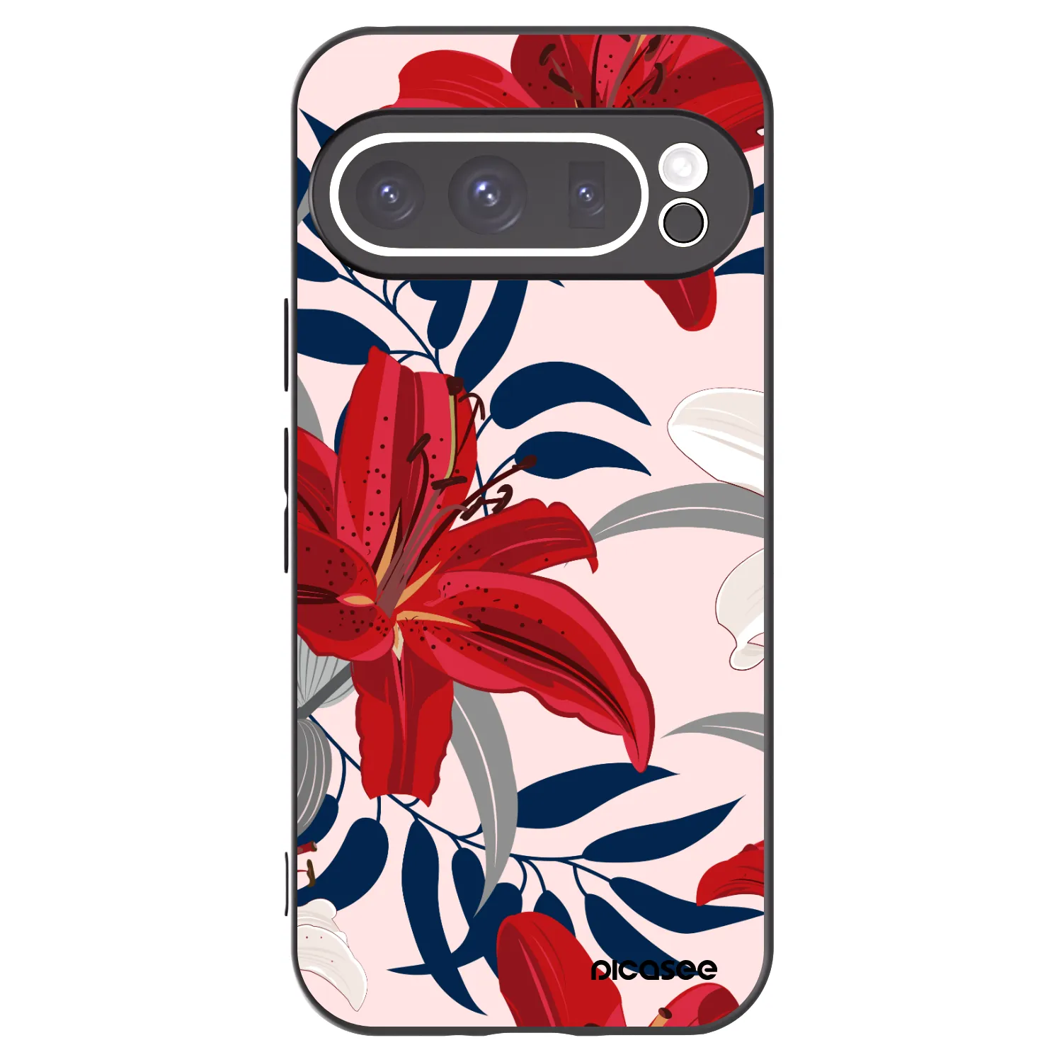 Picasee Google Pixel 9 Pro XL Hülle - Schwarzes Silikon - Red Lily