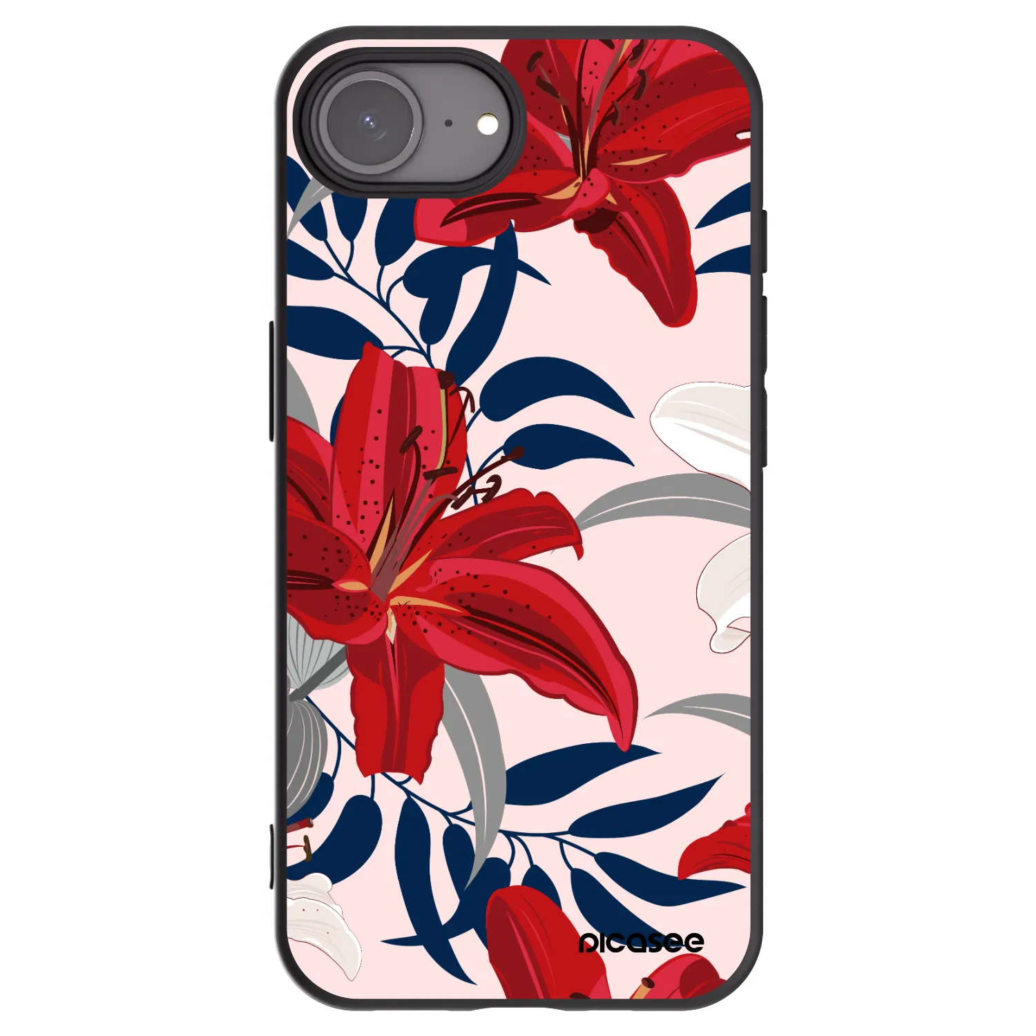 Picasee Apple iPhone 17e Hülle - Schwarzes Silikon - Red Lily