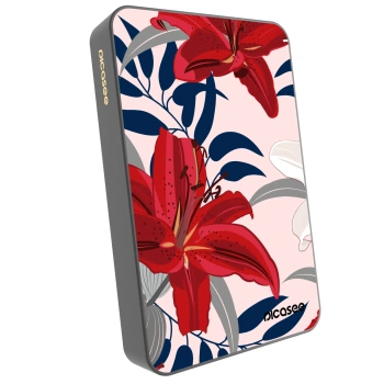 Picasee Powerbank mit MagSafe 10 000 mAh Grau - Red Lily