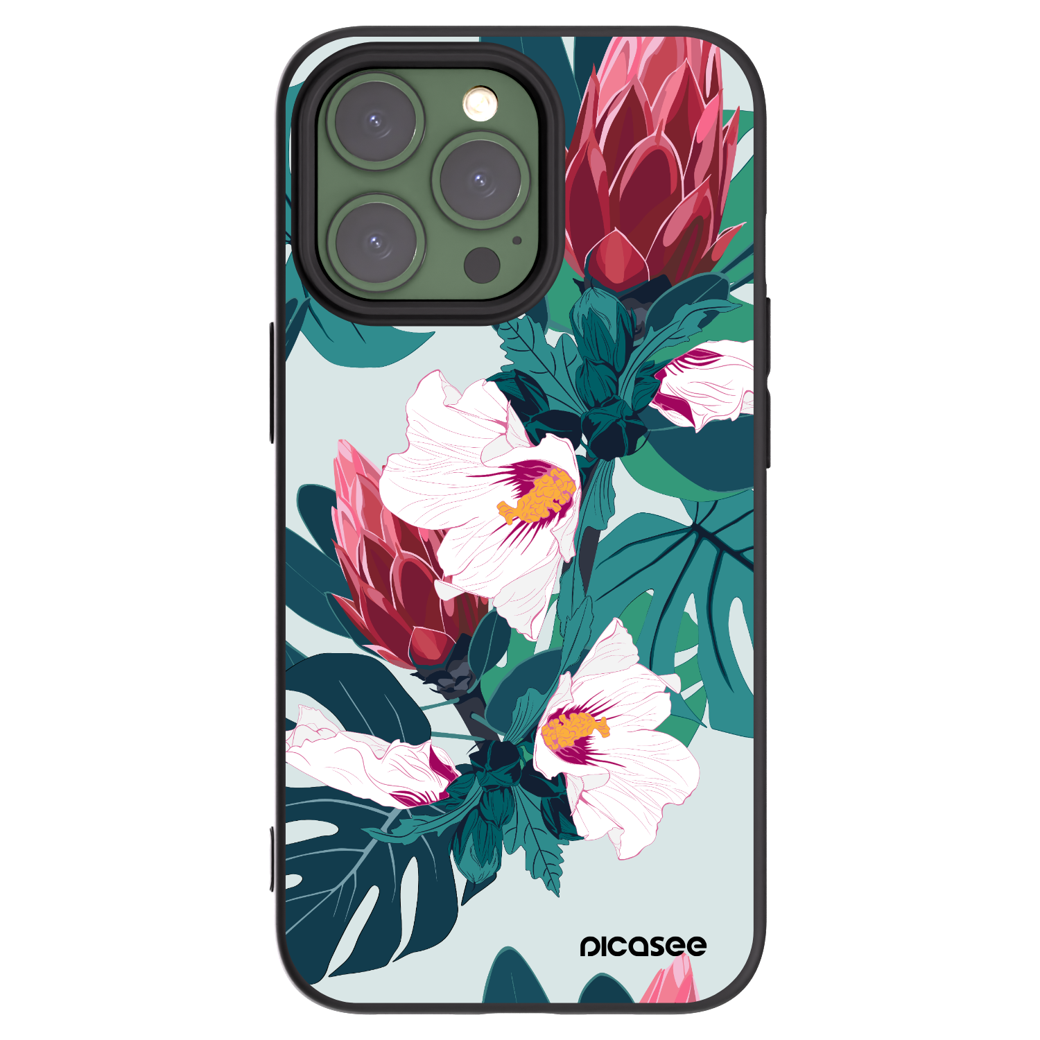 Picasee Apple iPhone 13 Pro Hülle - Schwarzes Silikon - Rhododendron