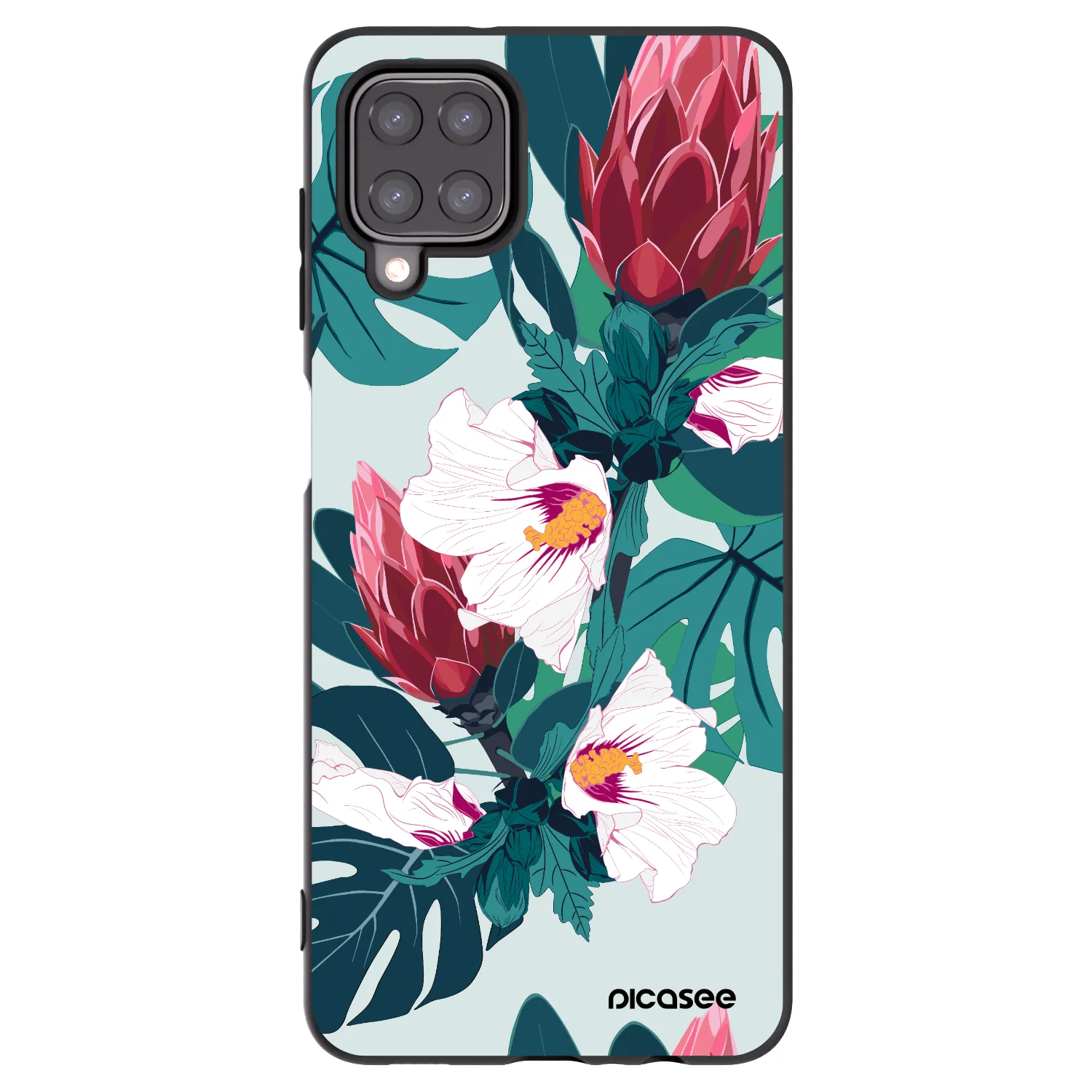 Picasee Samsung Galaxy M12 M127F Hülle - Schwarzes Silikon - Rhododendron