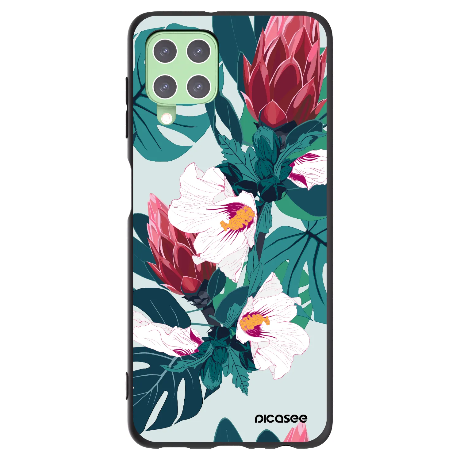 Picasee Samsung Galaxy A22 A225F 4G Hülle - Schwarzes Silikon - Rhododendron