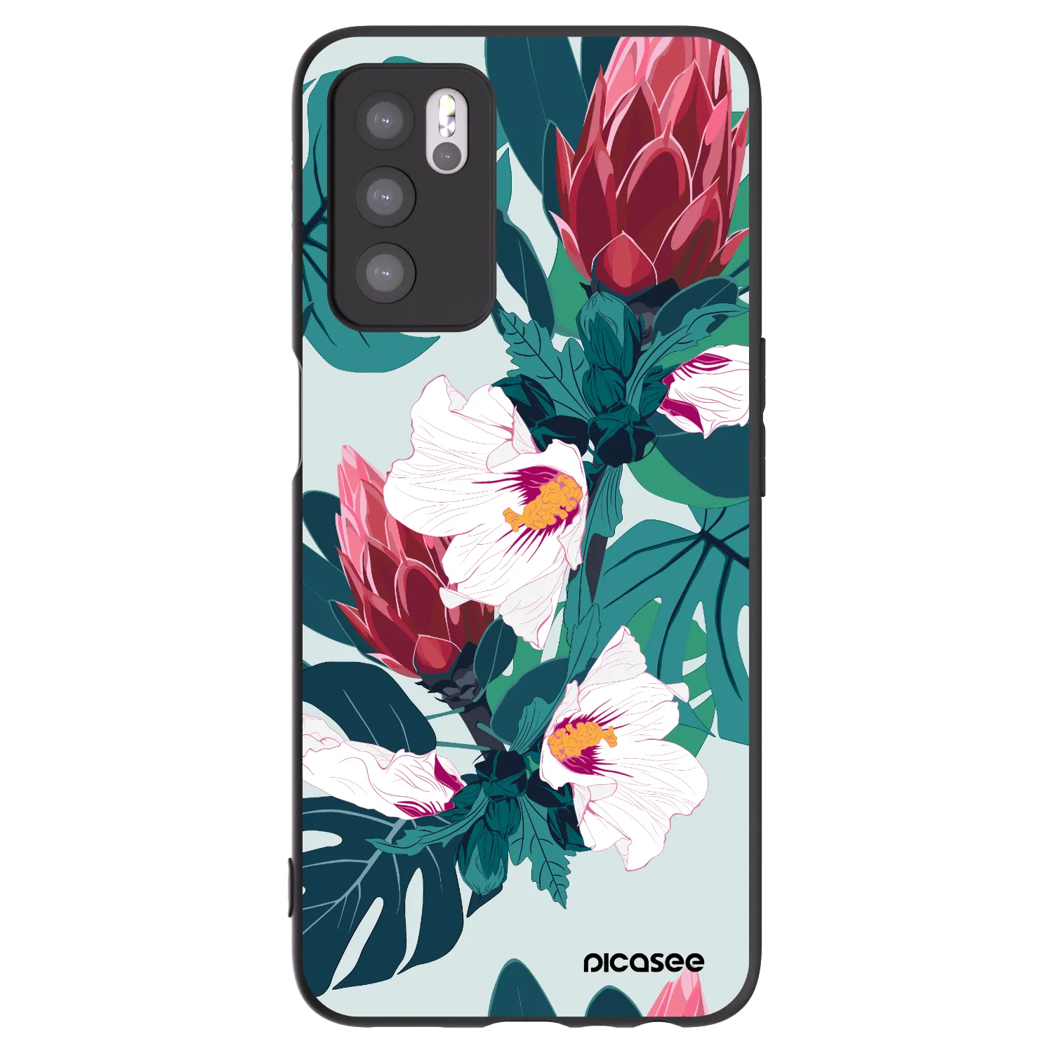 Picasee OPPO A16s Hülle - Schwarzes Silikon - Rhododendron