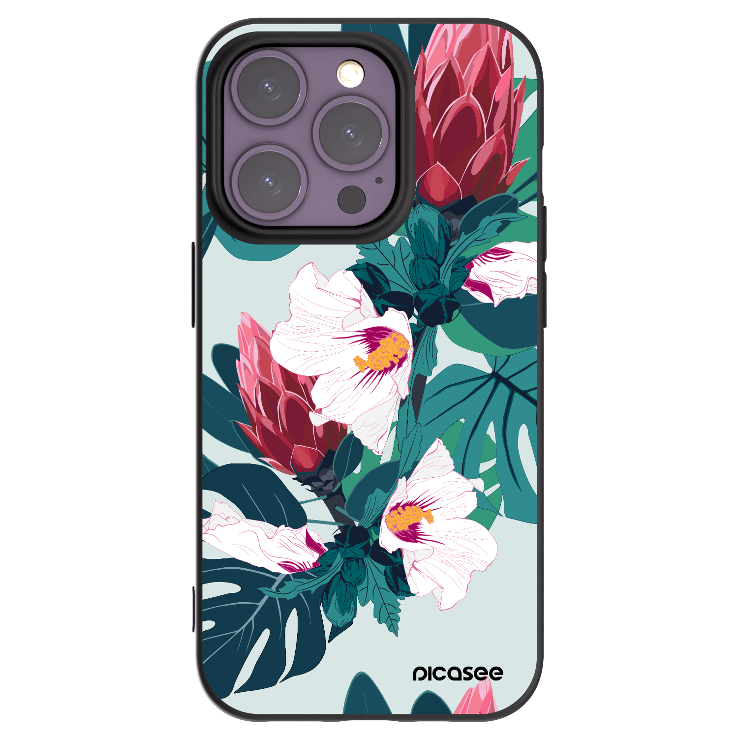 Picasee Apple iPhone 14 Pro Hülle - Schwarzes Silikon - Rhododendron