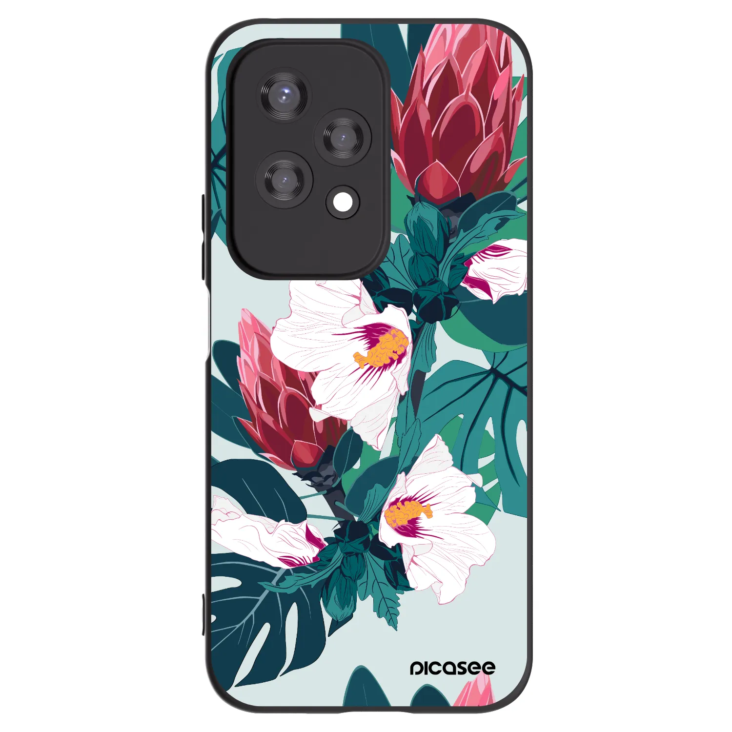 Picasee Honor 200 Lite Hülle - Schwarzes Silikon - Rhododendron