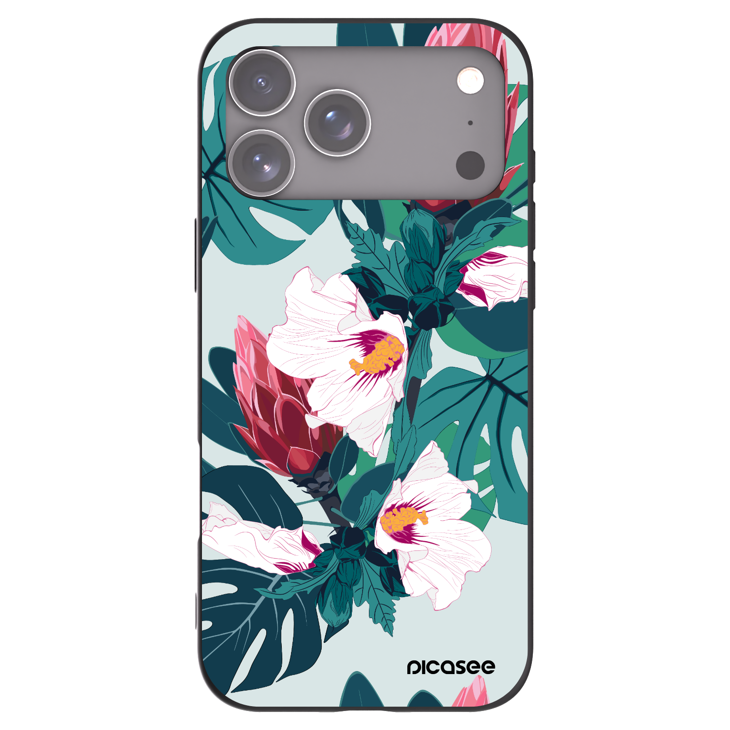 Picasee Apple iPhone 17 Pro Max Hülle - Schwarzes Silikon - Rhododendron