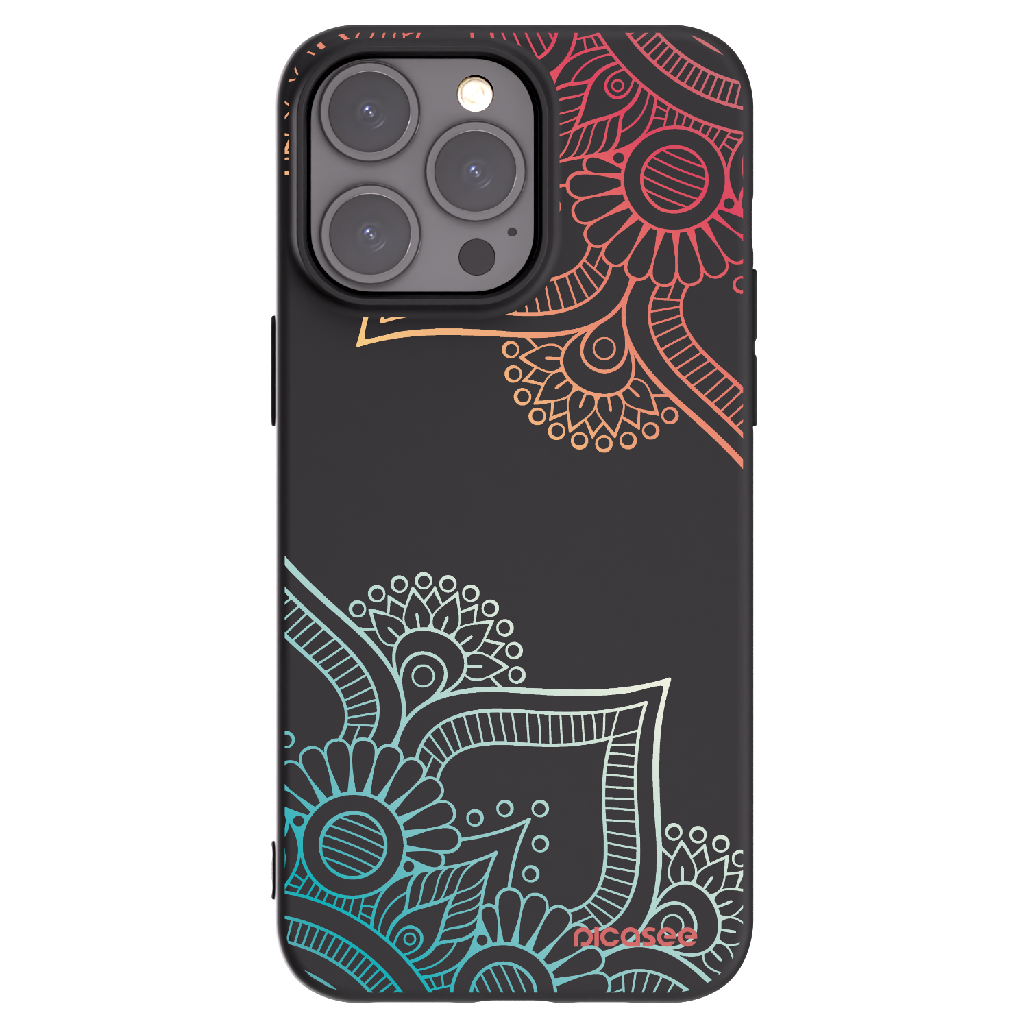 Picasee Apple iPhone 15 Pro Max Hülle - Schwarzes Silikon - Blumenmuster