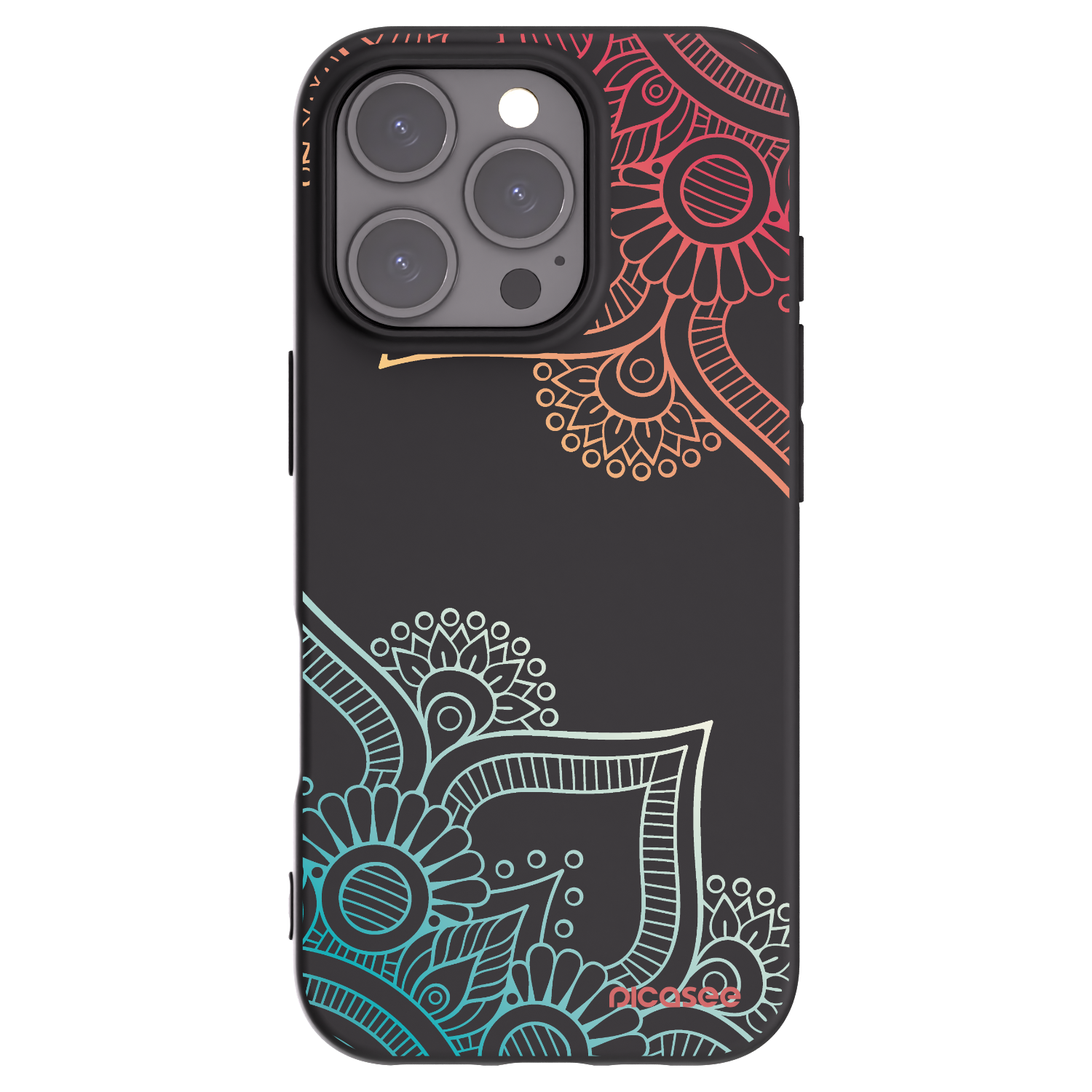 Picasee Apple iPhone 16 Pro Hülle - Schwarzes Silikon - Blumenmuster