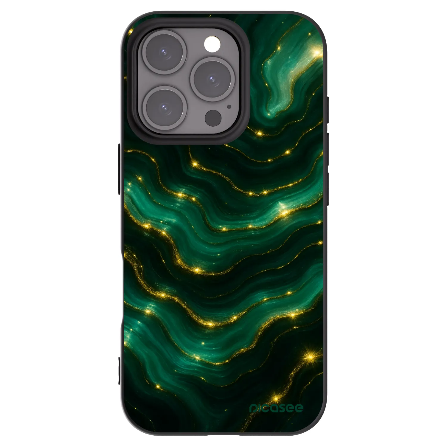 Picasee Apple iPhone 16 Pro Hülle - Schwarzes Silikon - Emerald