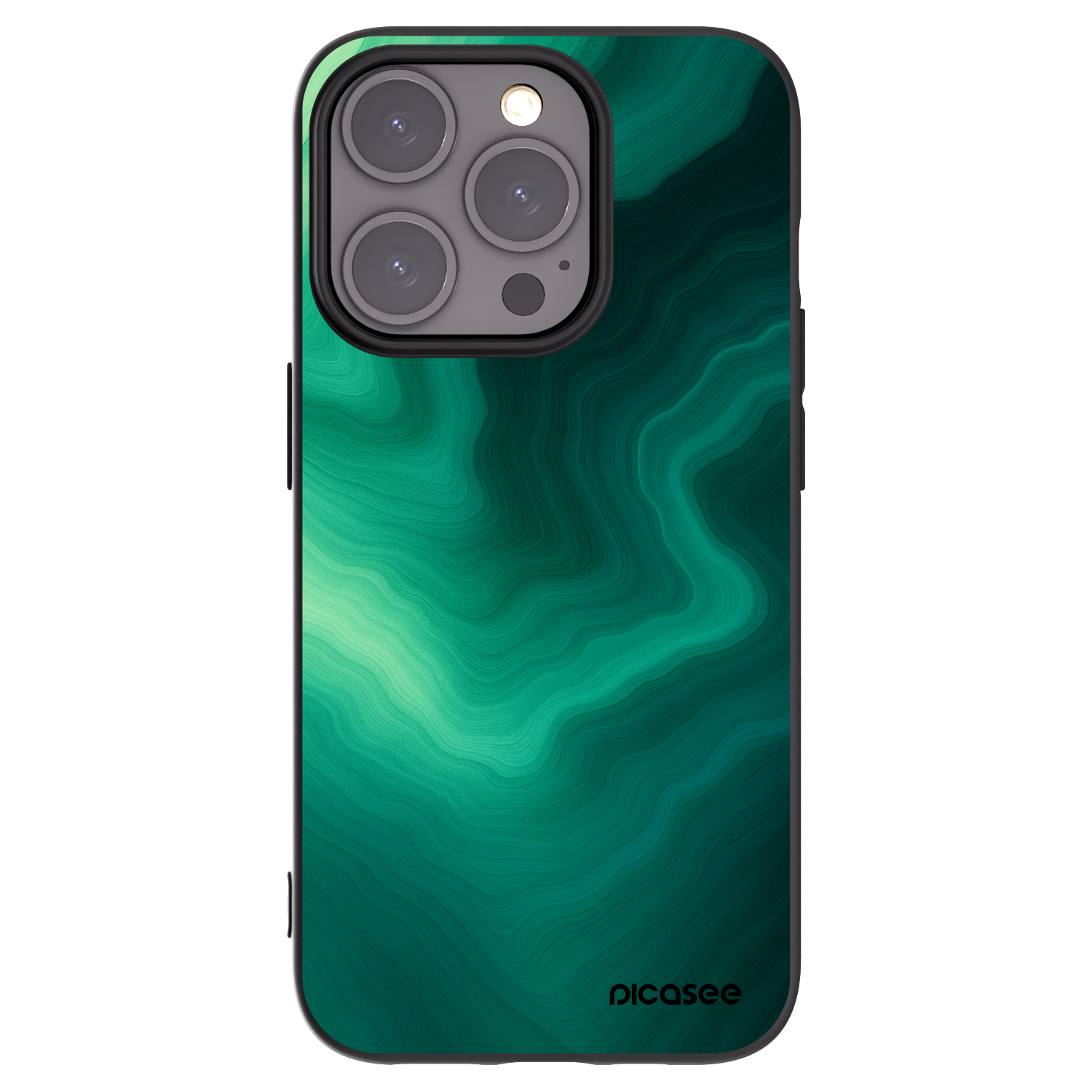 Picasee Apple iPhone 15 Pro Hülle - Schwarzes Silikon - Malachite