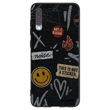 Picasee Samsung Galaxy A70 A705F Hülle - Schwarzes Silikon - STICKERS x TAGS