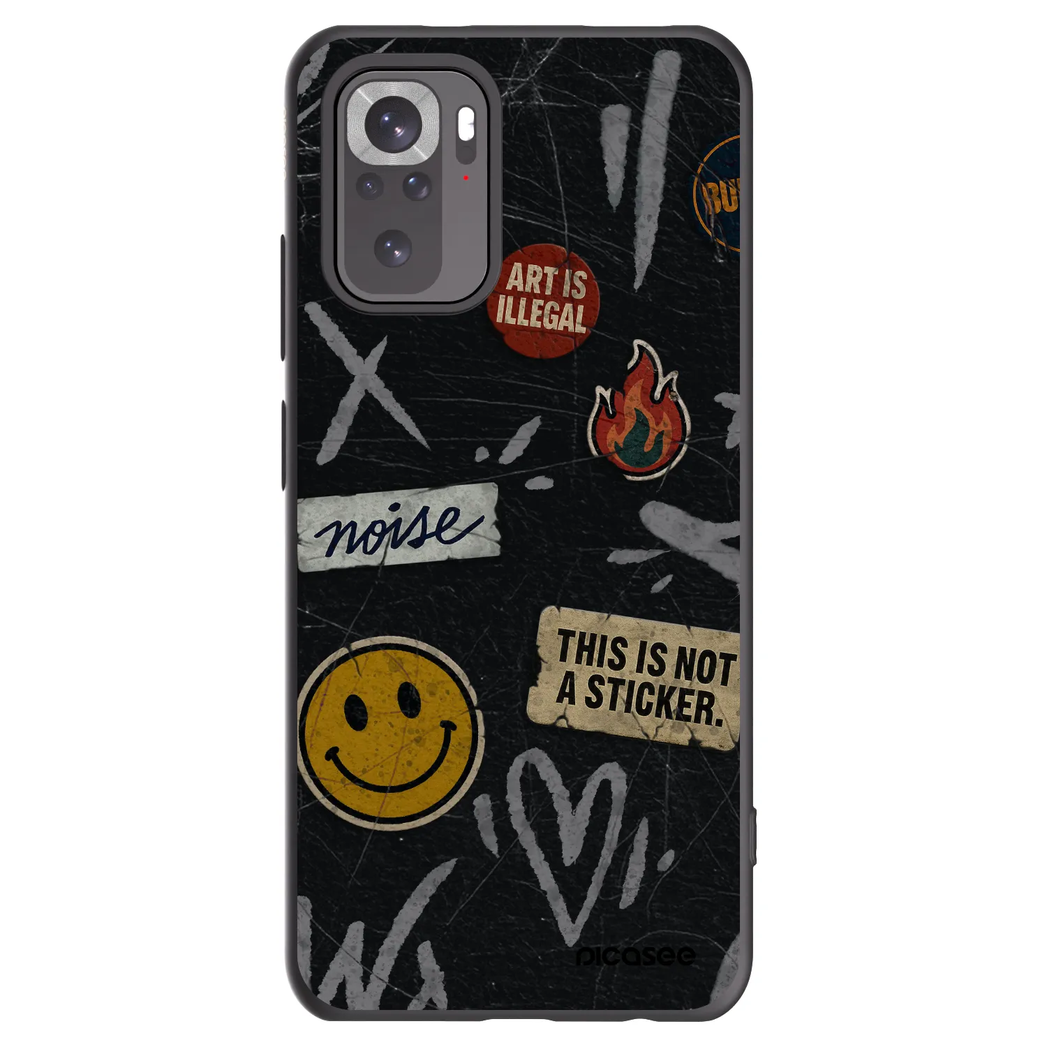 Picasee Xiaomi Redmi Note 10 Hülle - Schwarzes Silikon - STICKERS x TAGS