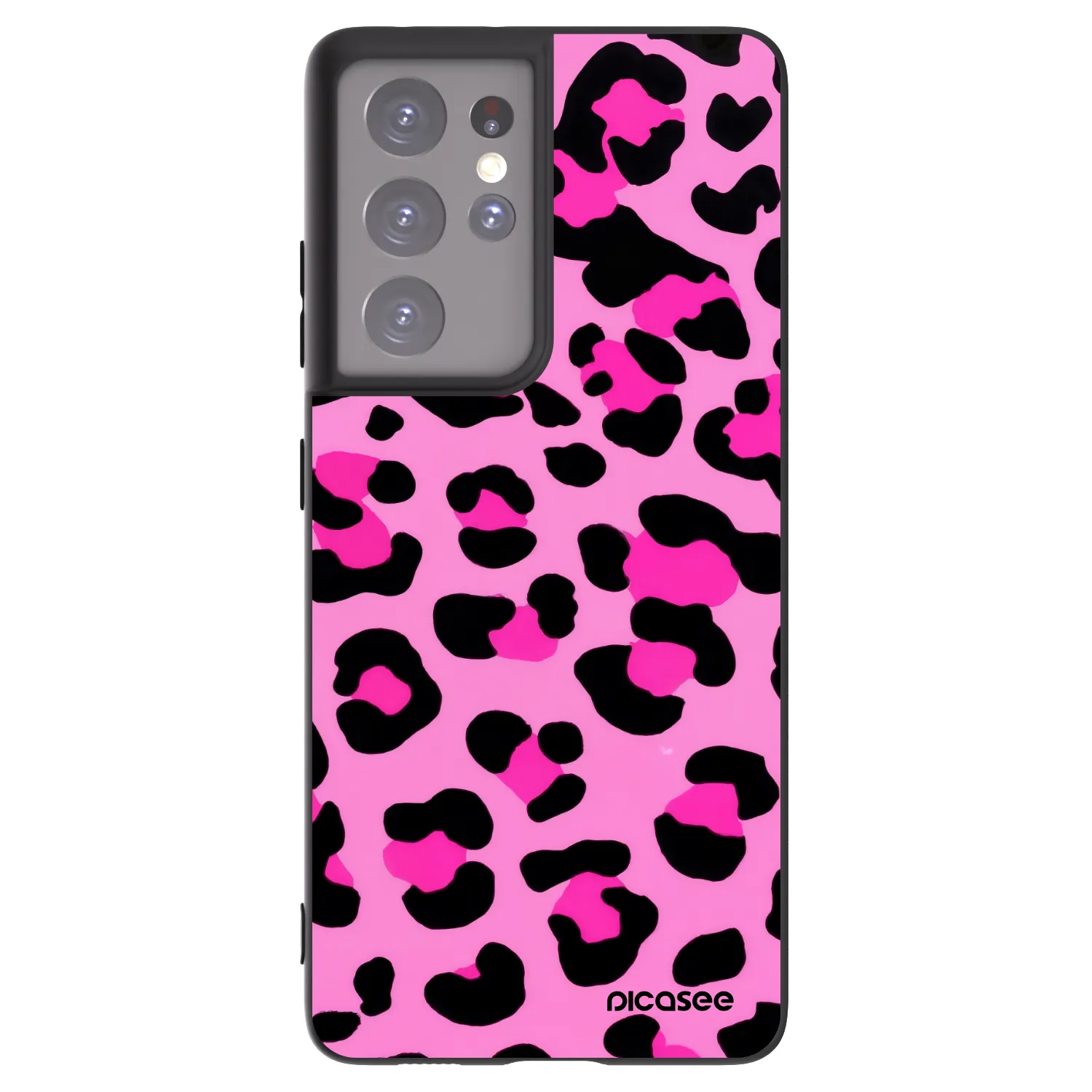 Picasee Samsung Galaxy S21 Ultra 5G G998B Hülle - Schwarzes Silikon - Pink Tiger