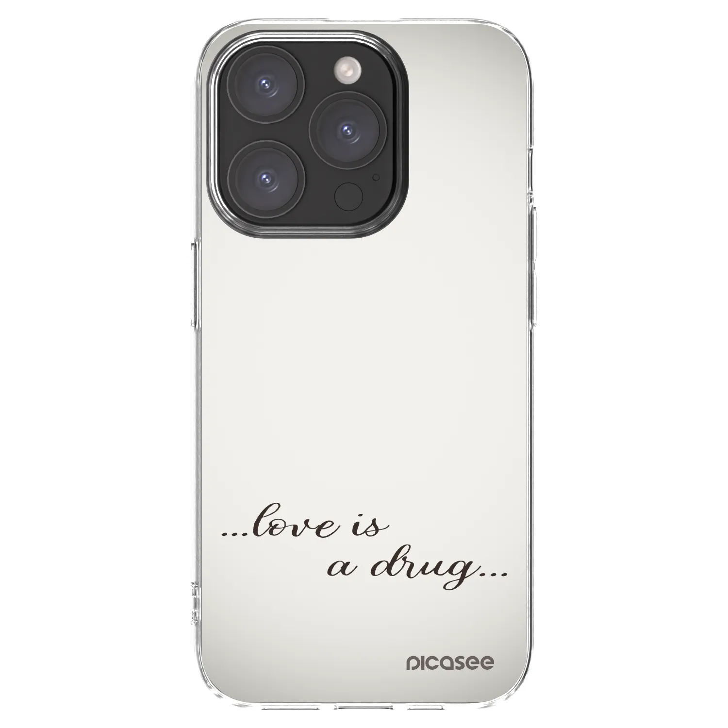 Picasee Apple iPhone 15 Pro Hülle - Transparentes Silikon - Love is a drug