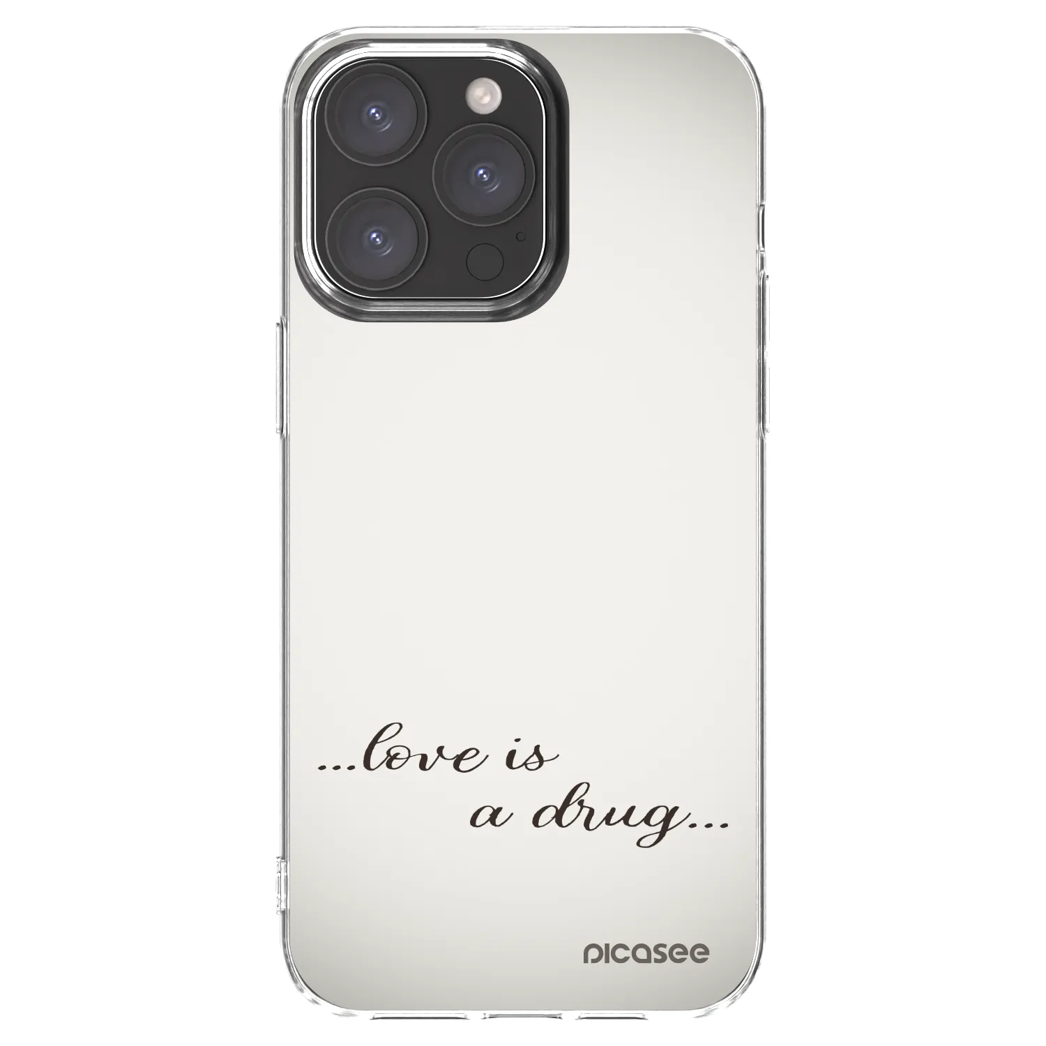 Picasee Apple iPhone 15 Pro Max Hülle - Transparentes Silikon - Love is a drug