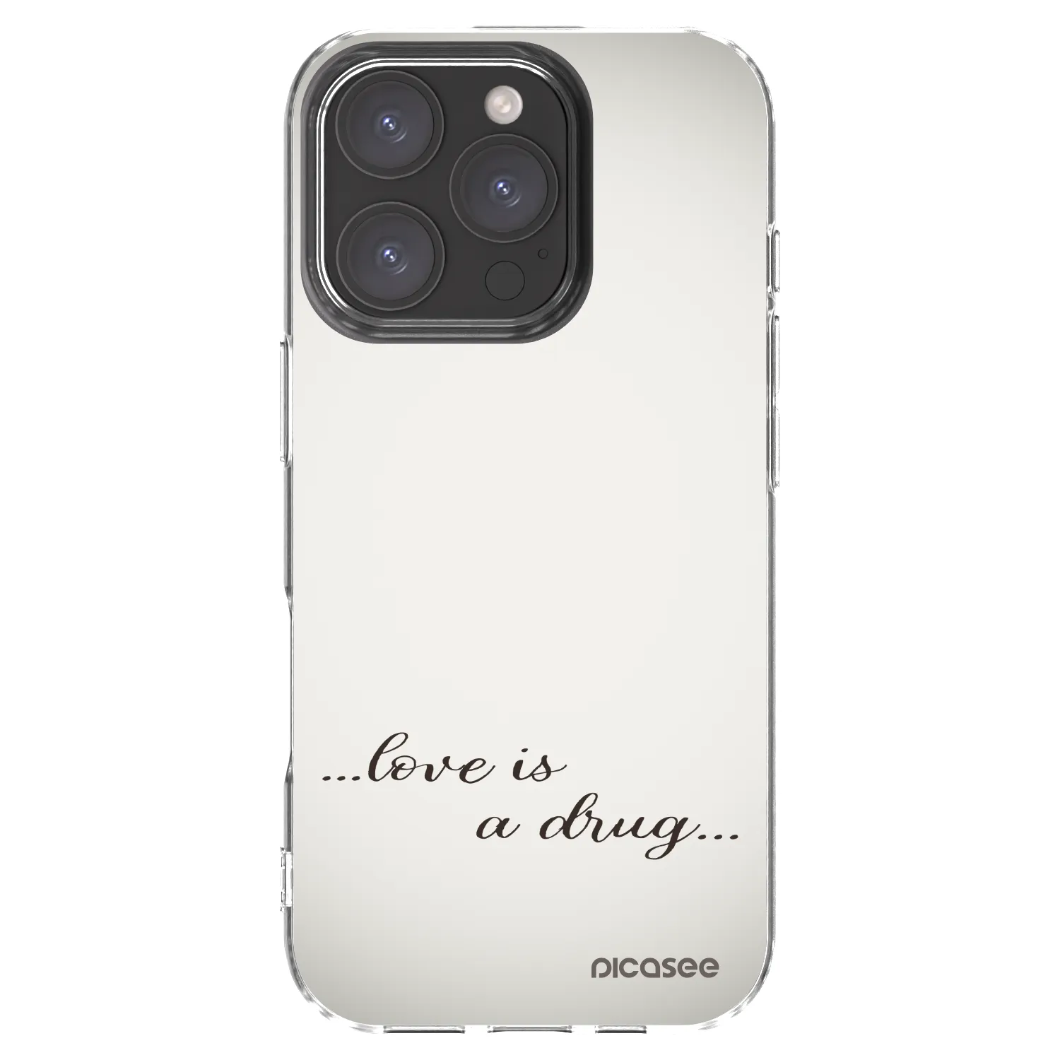 Picasee Apple iPhone 16 Pro Hülle - Transparentes Silikon - Love is a drug