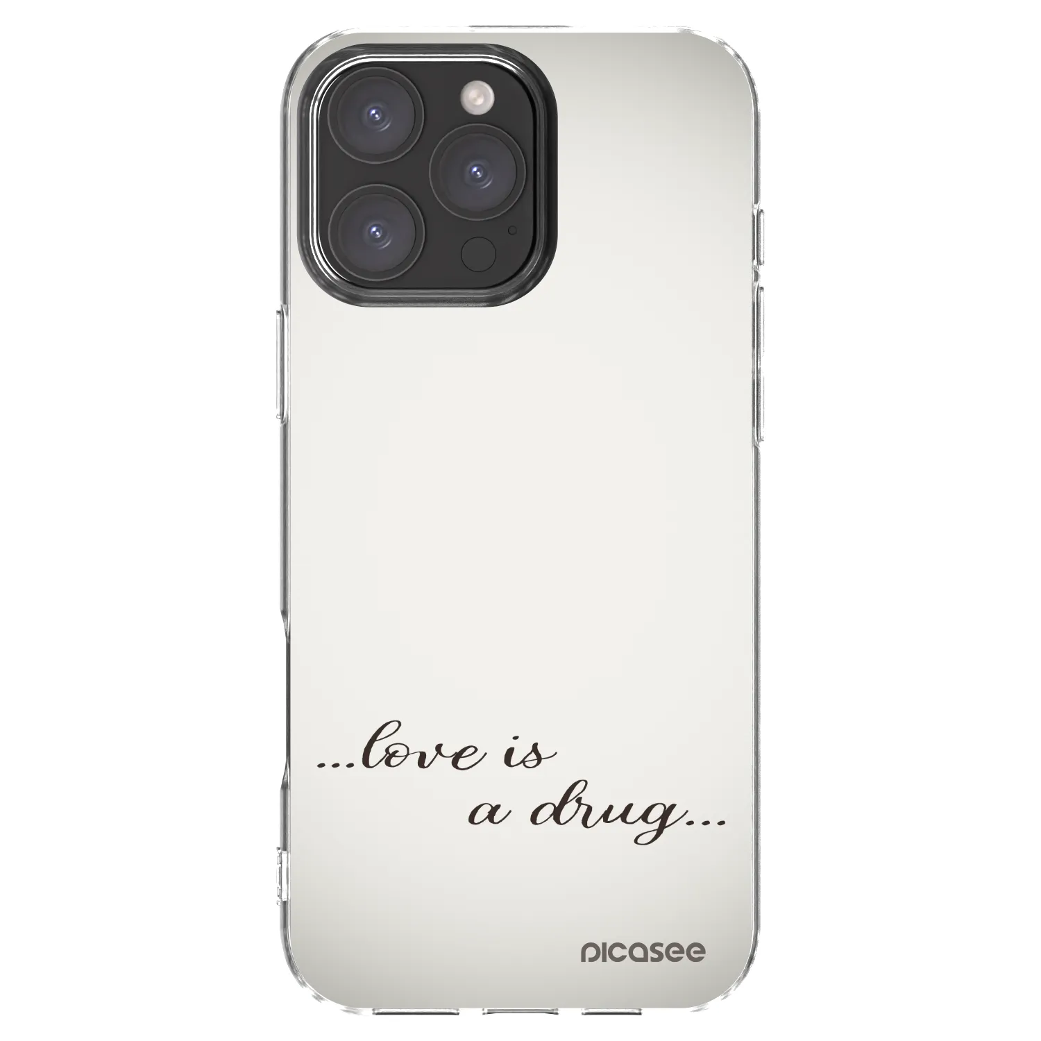 Picasee Apple iPhone 16 Pro Max Hülle - Transparentes Silikon - Love is a drug