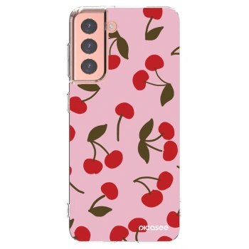 Picasee Samsung Galaxy S21 5G G991B Hülle - Transparentes Silikon - Cherry