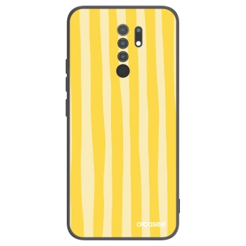 Picasee Xiaomi Redmi 9 Hülle - Schwarzes Silikon - Lines lemon