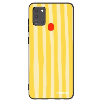 Picasee Samsung Galaxy A21s Hülle - Schwarzes Silikon - Lines lemon