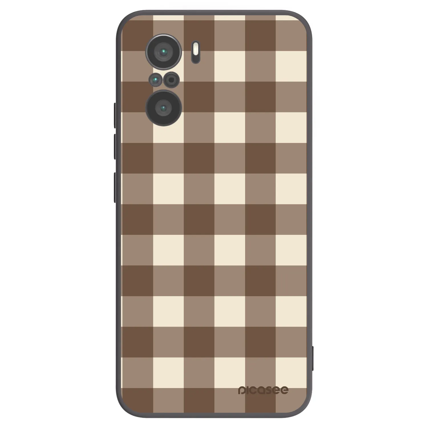 Picasee Xiaomi Poco F3 Hülle - Schwarzes Silikon - Brown grid