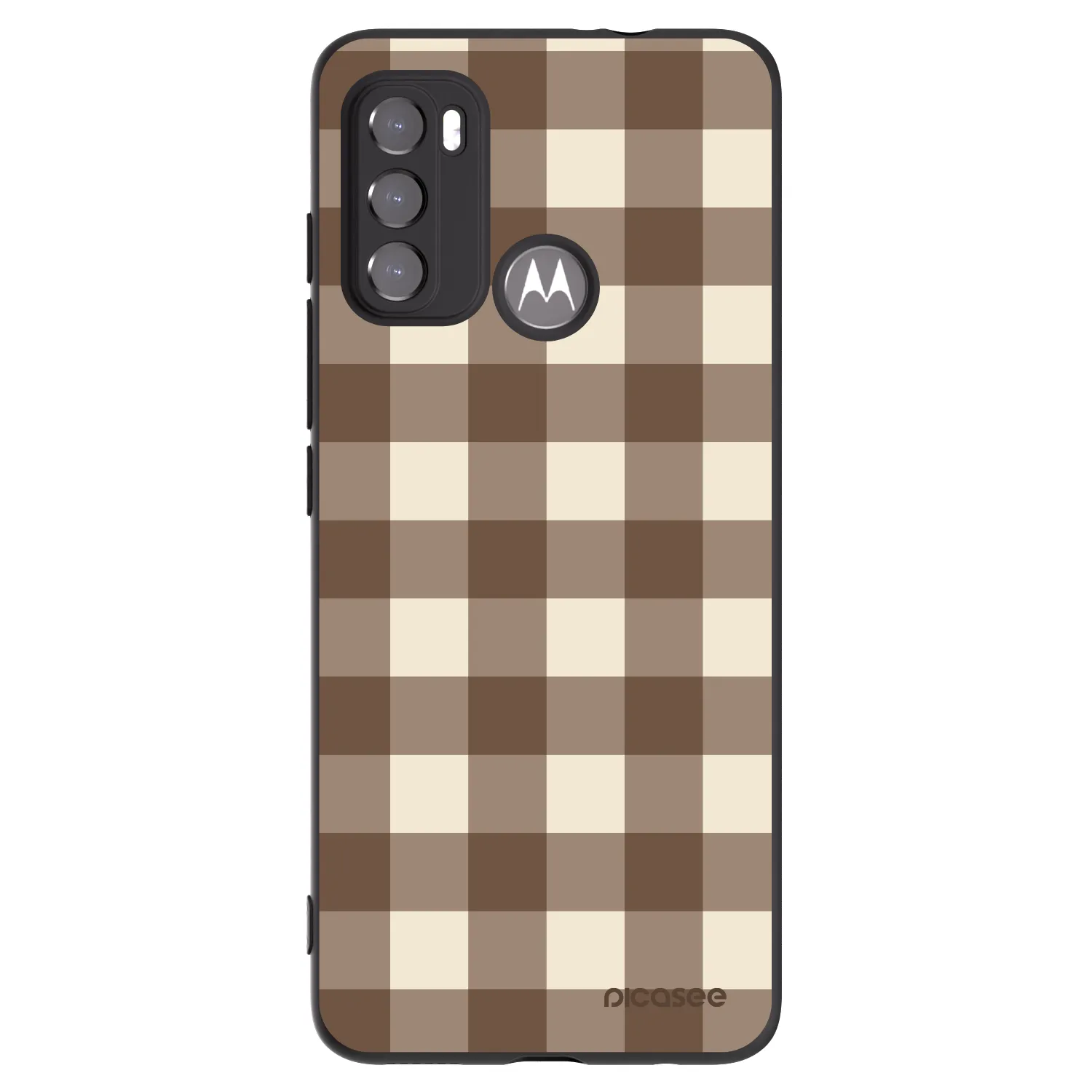 Picasee Motorola Moto G60 Hülle - Schwarzes Silikon - Brown grid