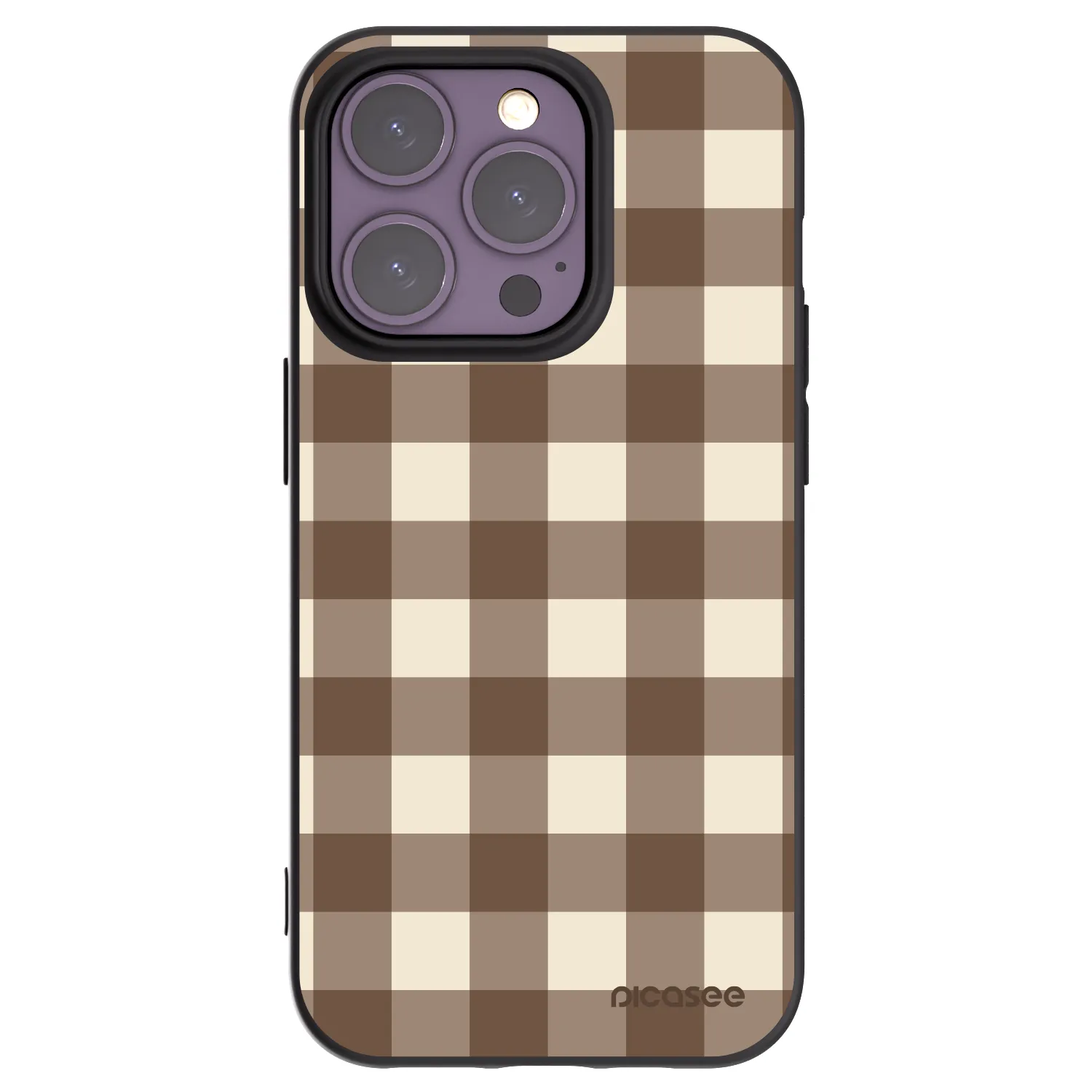 Picasee Apple iPhone 14 Pro Hülle - Schwarzes Silikon - Brown grid