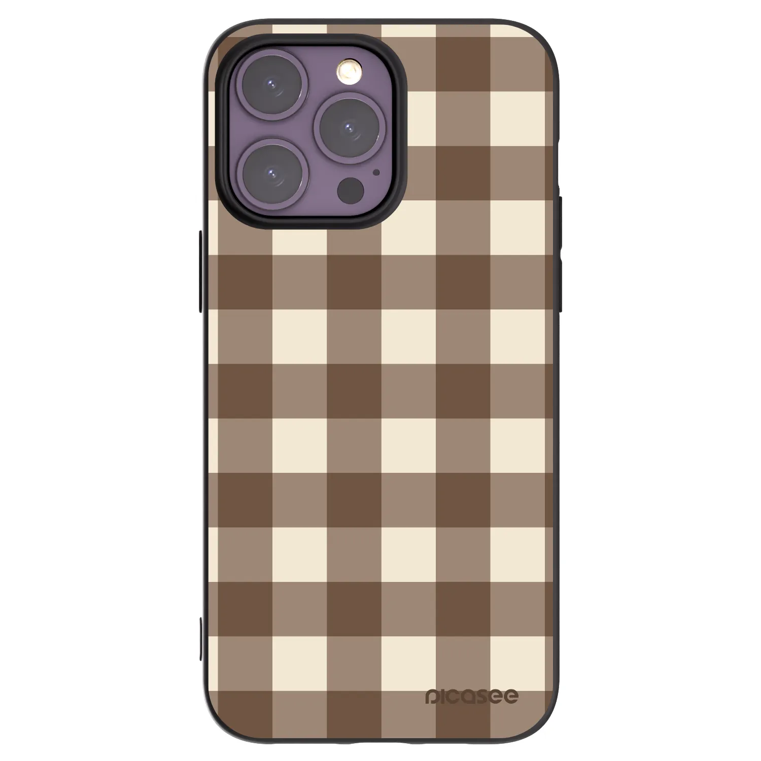 Picasee Apple iPhone 14 Pro Max Hülle - Schwarzes Silikon - Brown grid