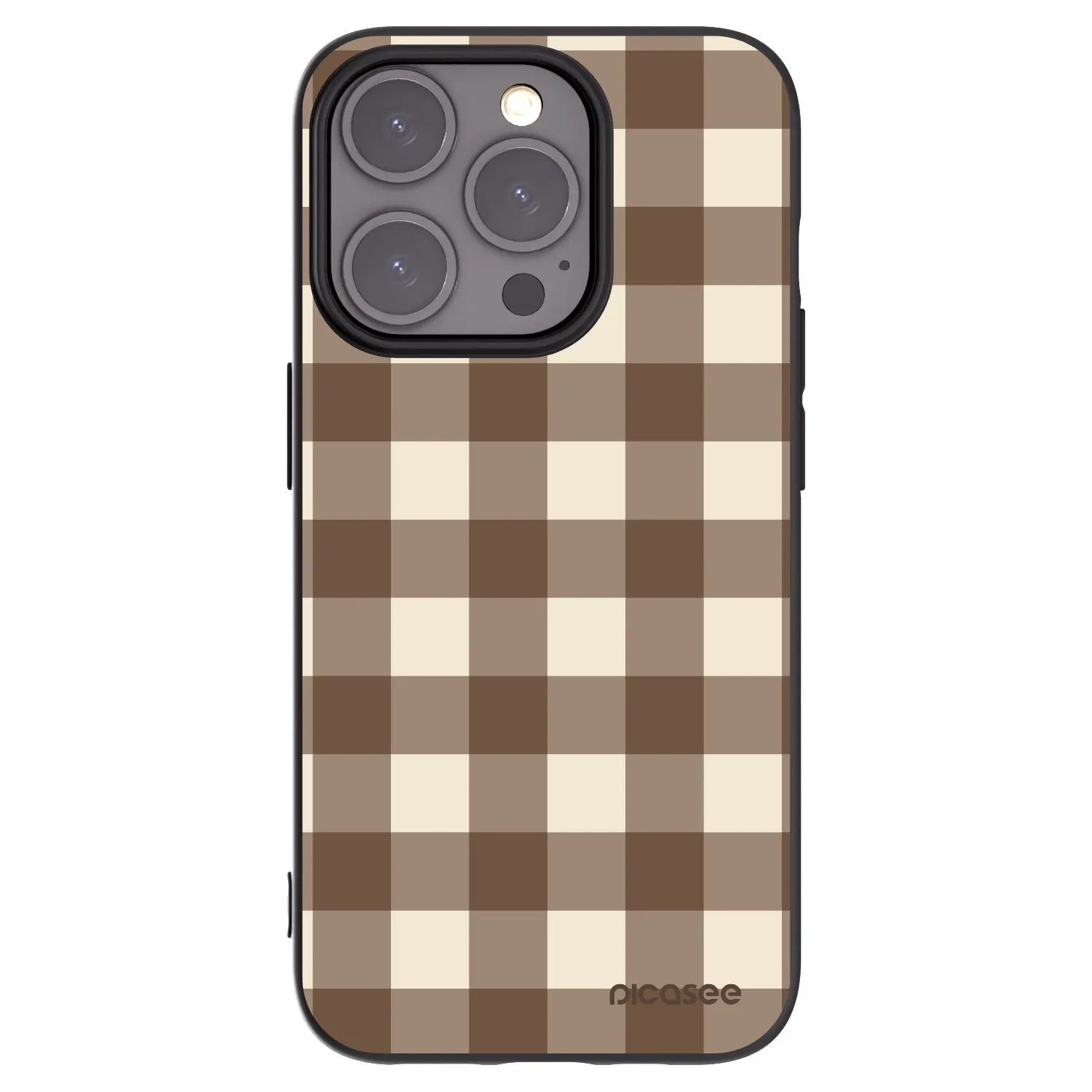 Picasee Apple iPhone 15 Pro Hülle - Schwarzes Silikon - Brown grid
